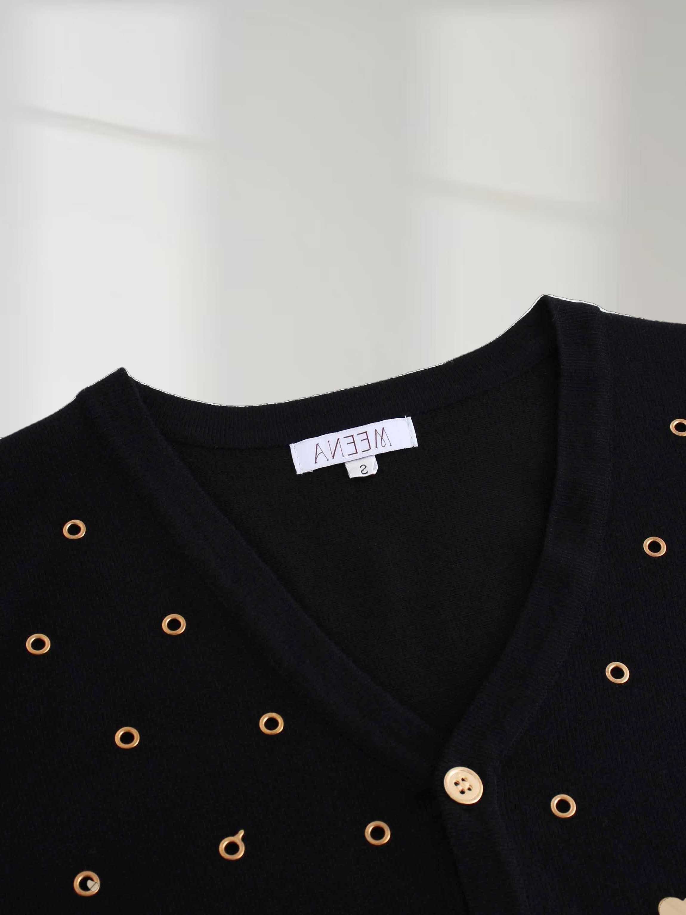 Grommet Cardigan-Black
