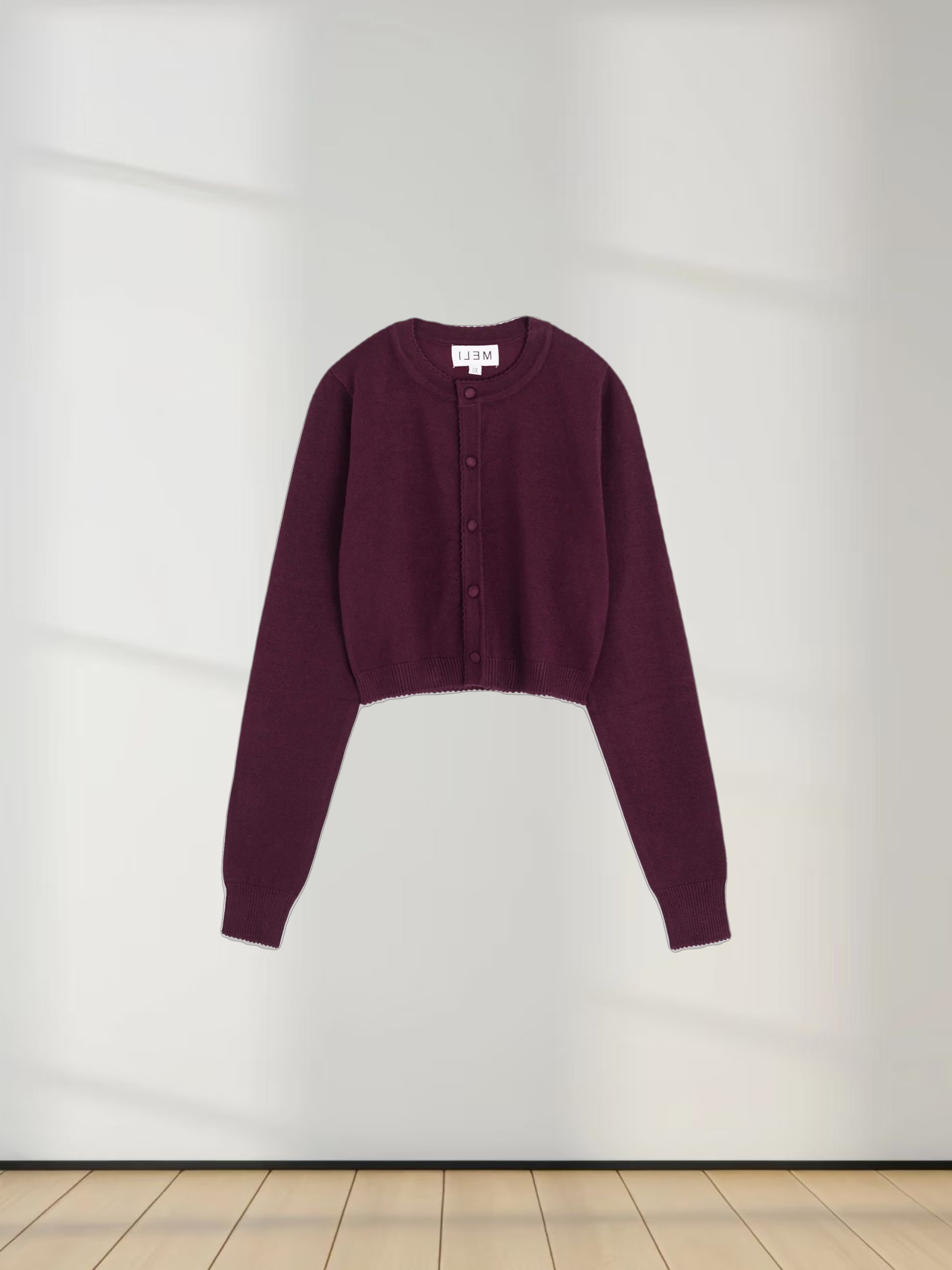 Trim Detail Crew Crop Cardigan-Burgundy