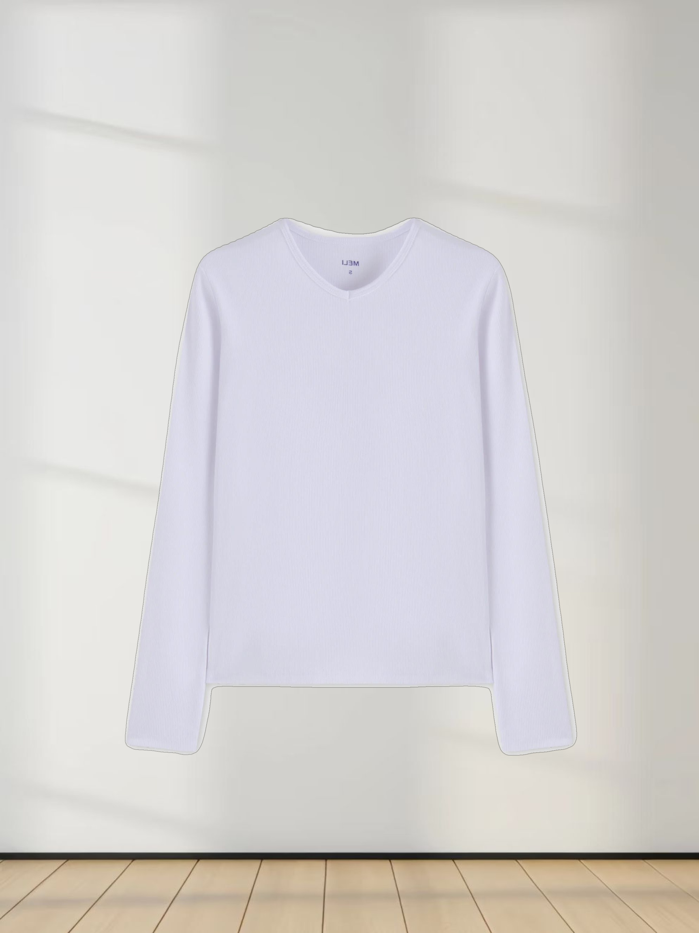 HIGH V RIBBED TEE - LS-WHITE