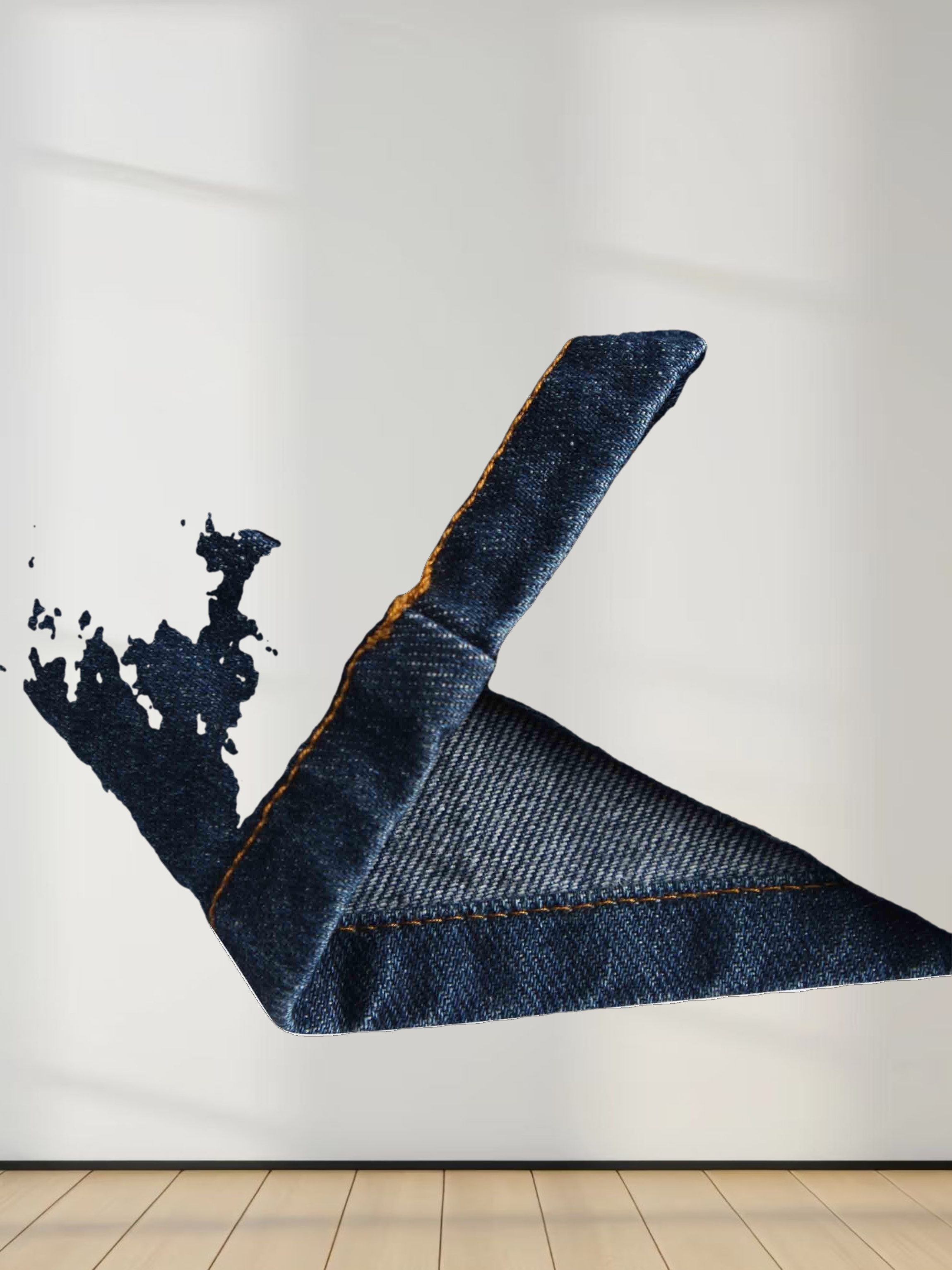 Leather Trim Denim Skirt-Blue