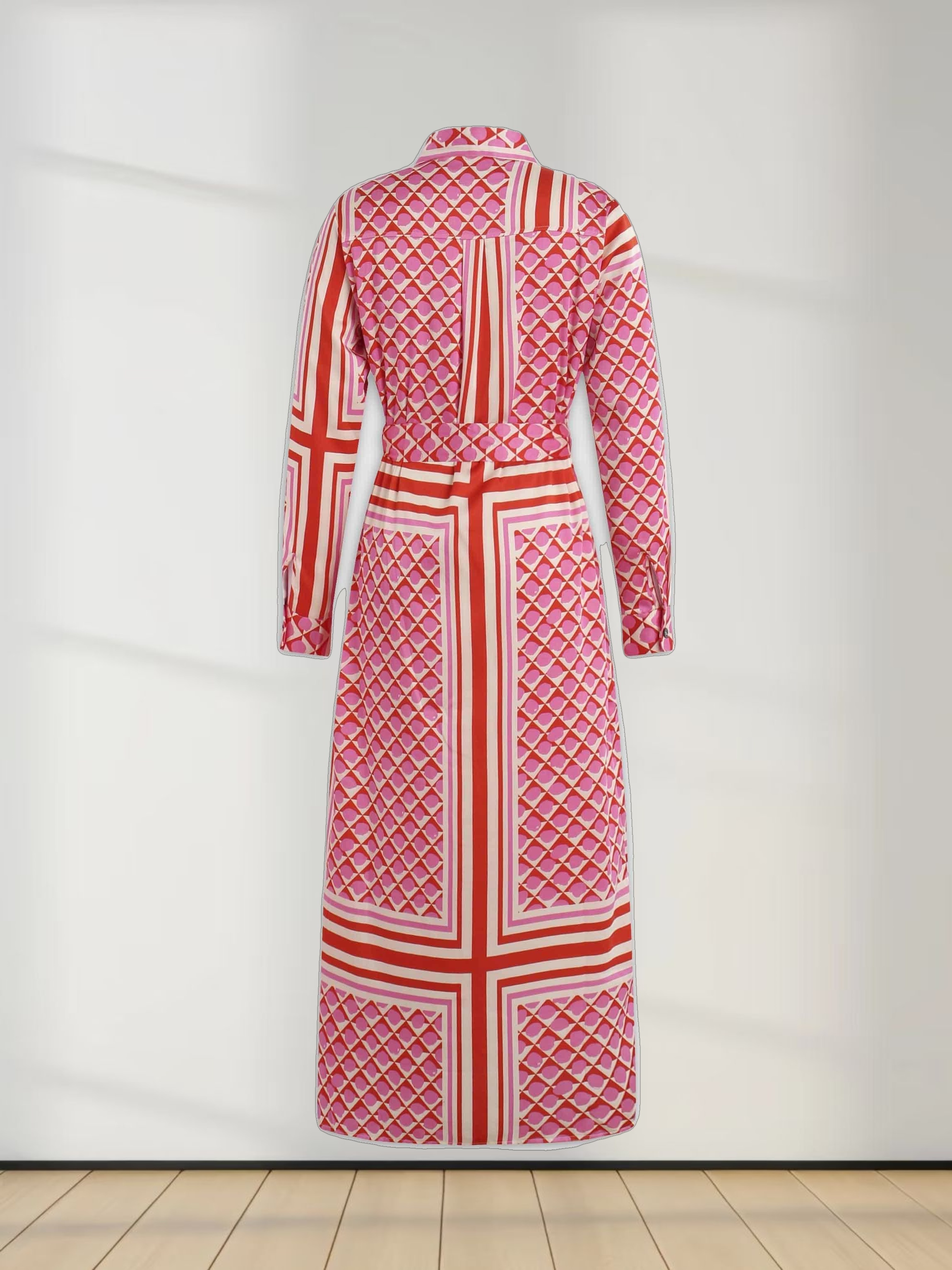 Long Shirtdress-Geo Pink