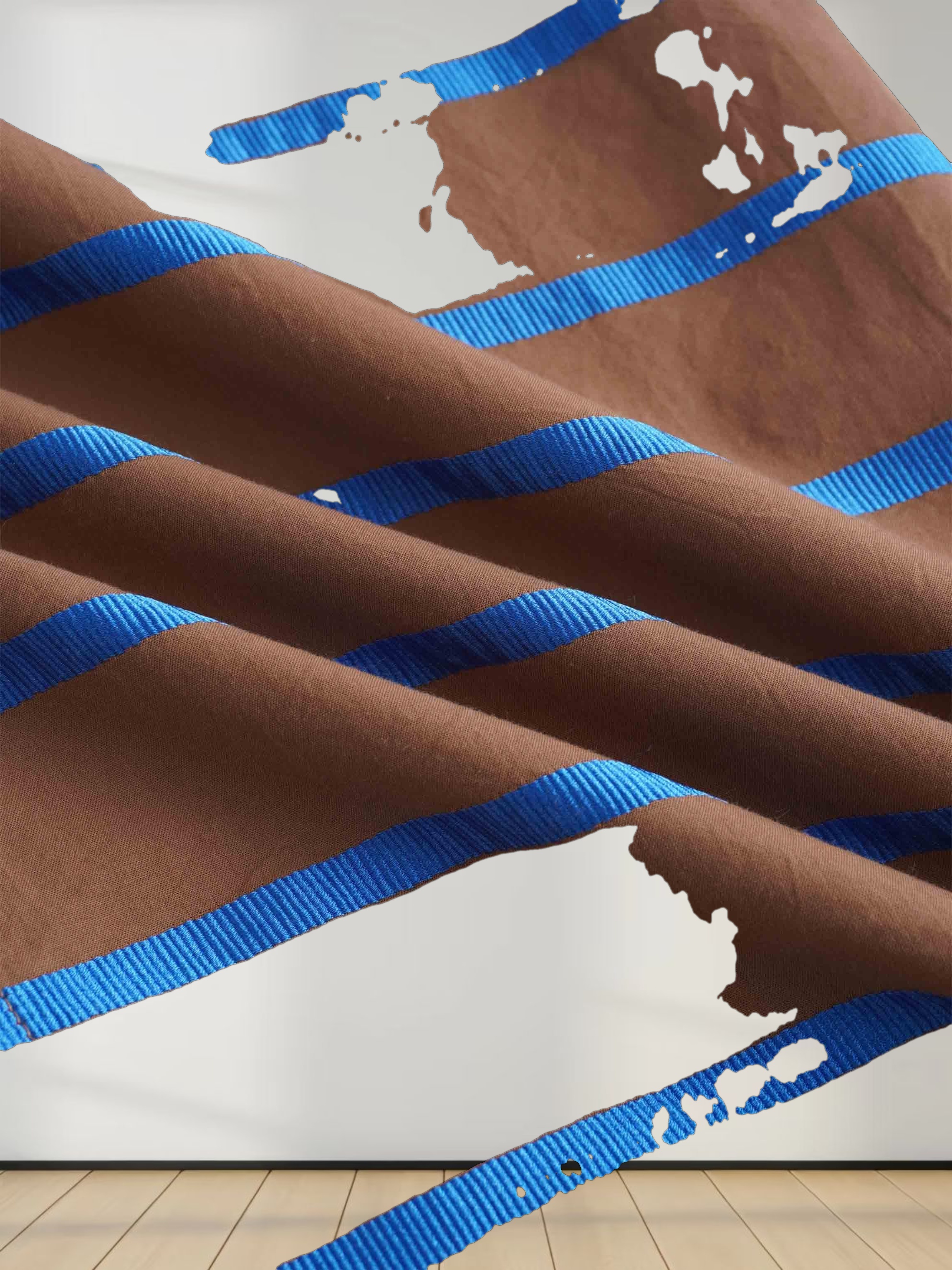 Long Button Down Shirtdress-Brown/Blue Stripe