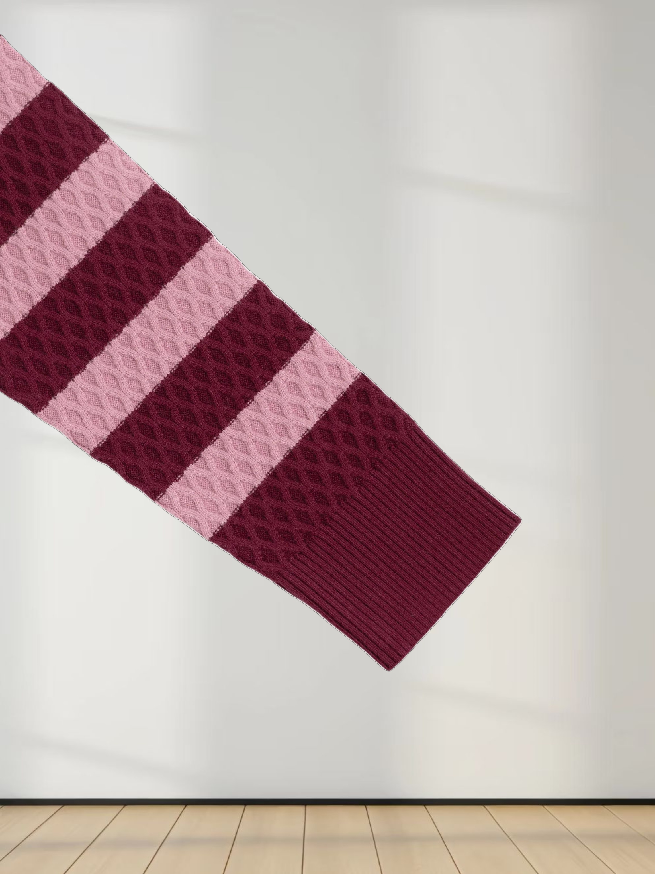 Laced Ruffle Collar Striped Sweater-Burgundy/Pink