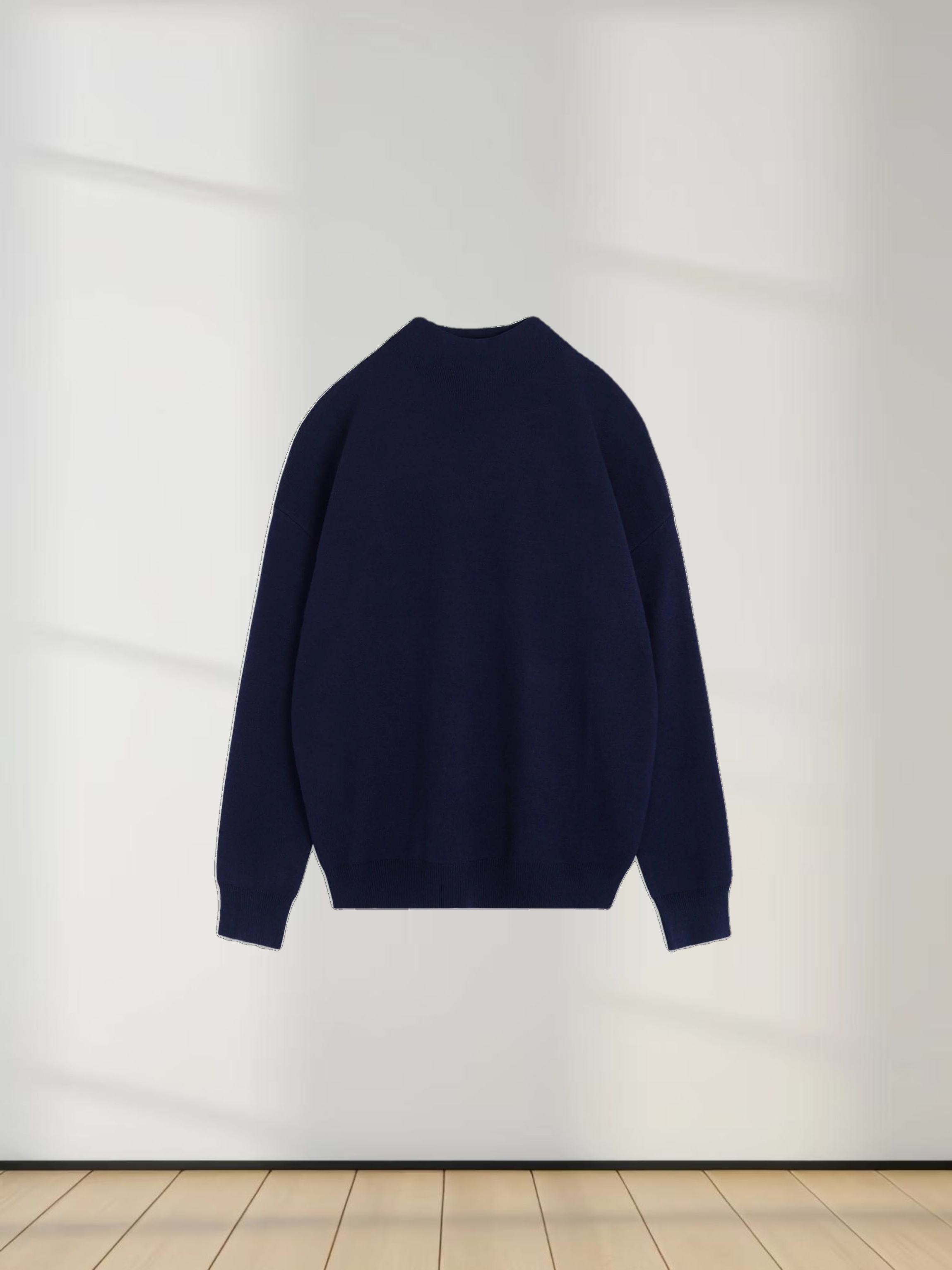 Mock Neck Thin Knit Sweater-Navy