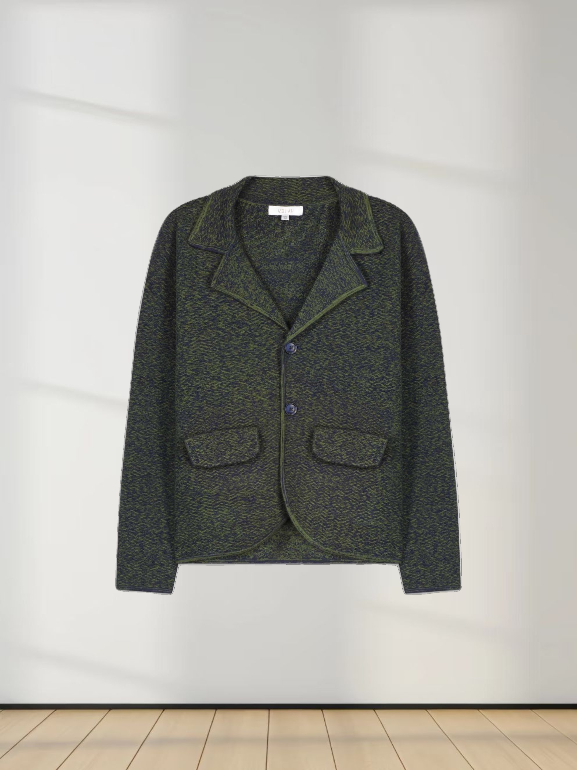 HERRINGBONE KNIT BLAZER-GREEN/NAVY