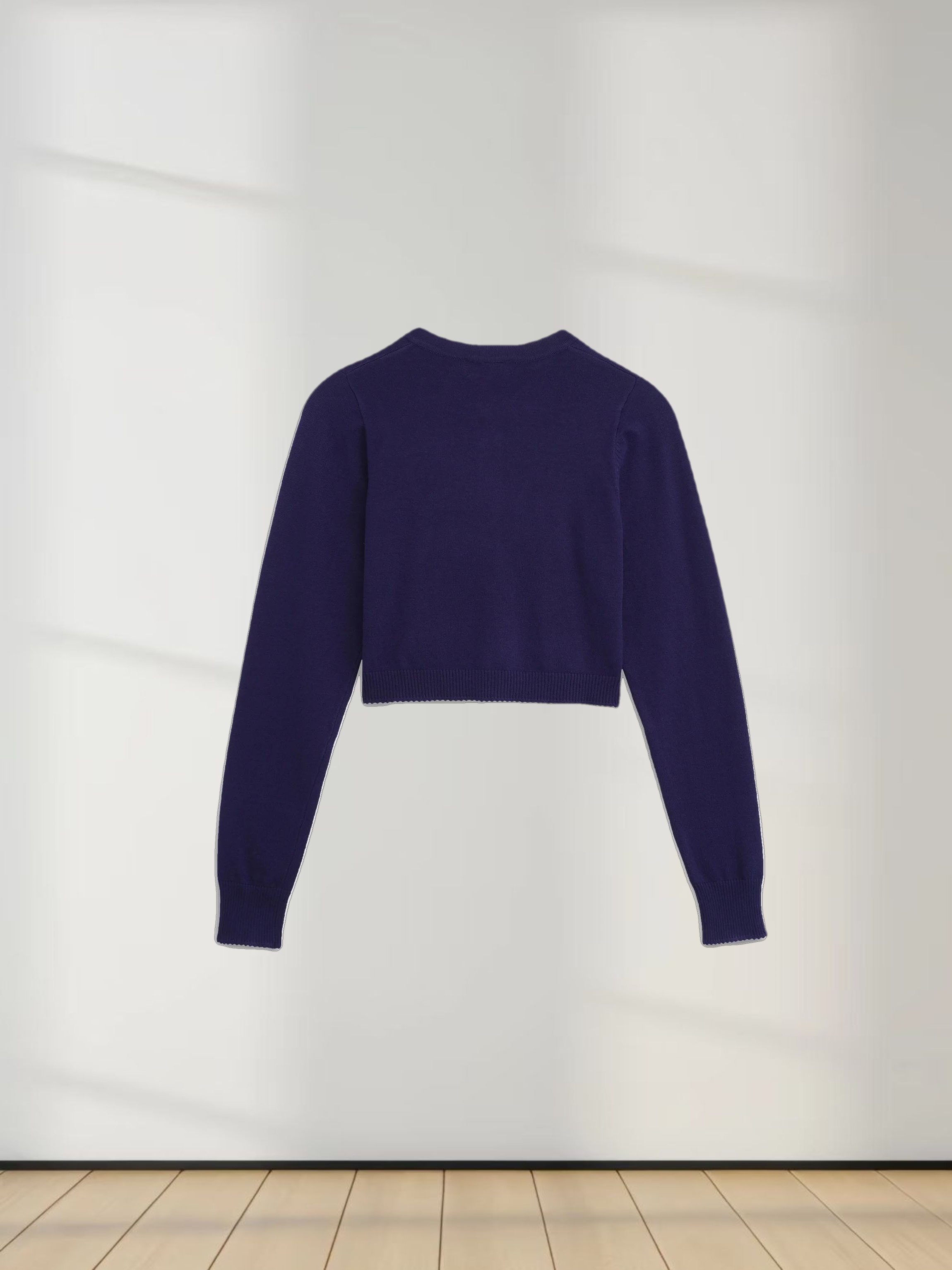 Trim Detail Crew Crop Cardigan-Navy