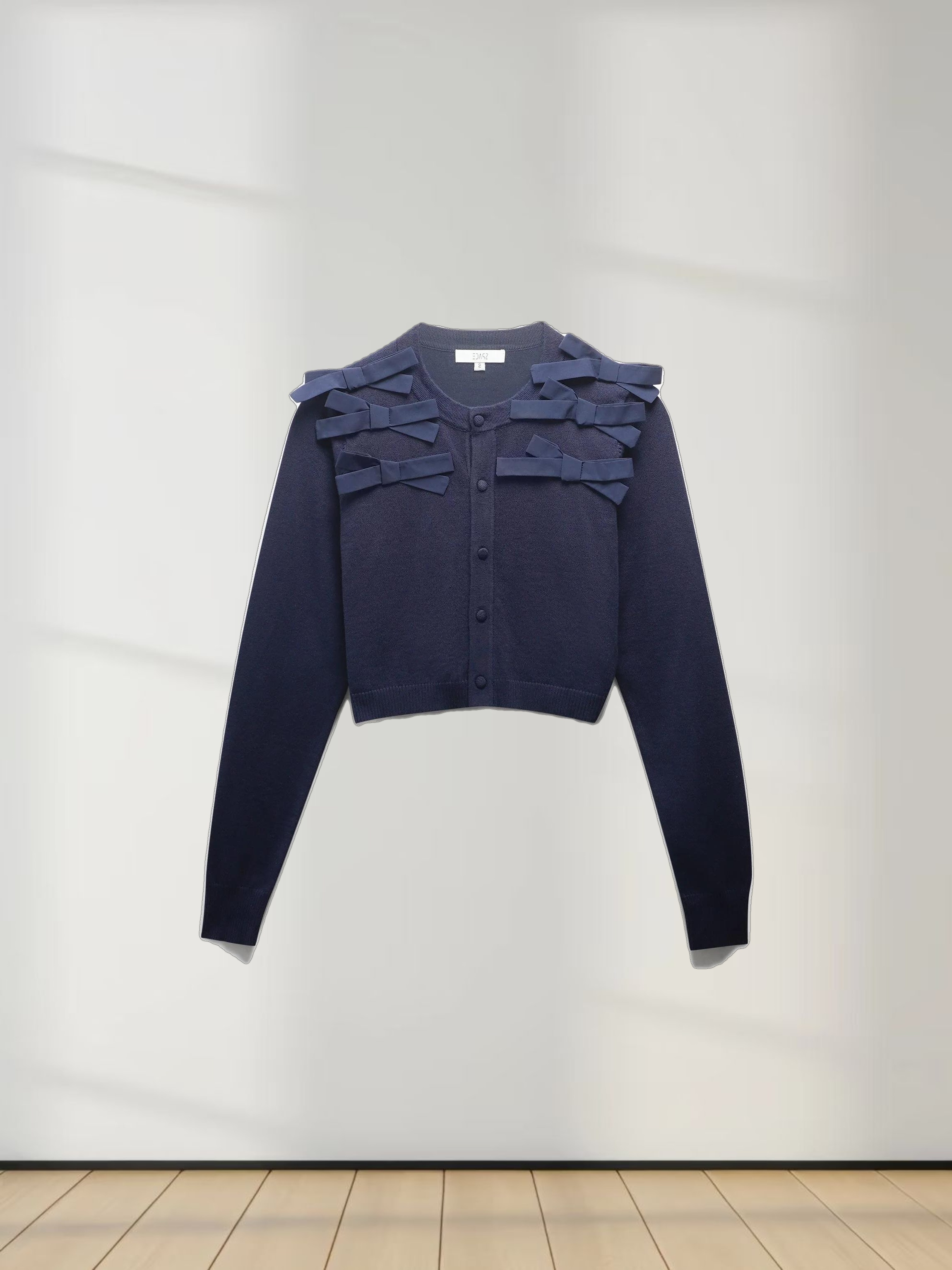 Cropped Bow Cardigan-Navy