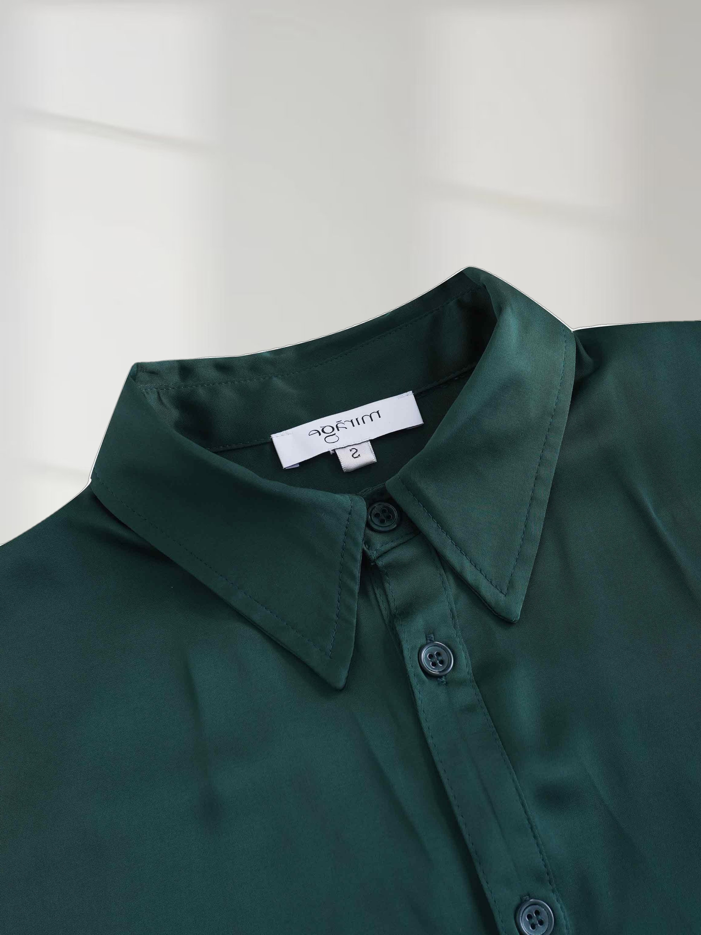 Gathered Back Shirtdress-Emerald Green