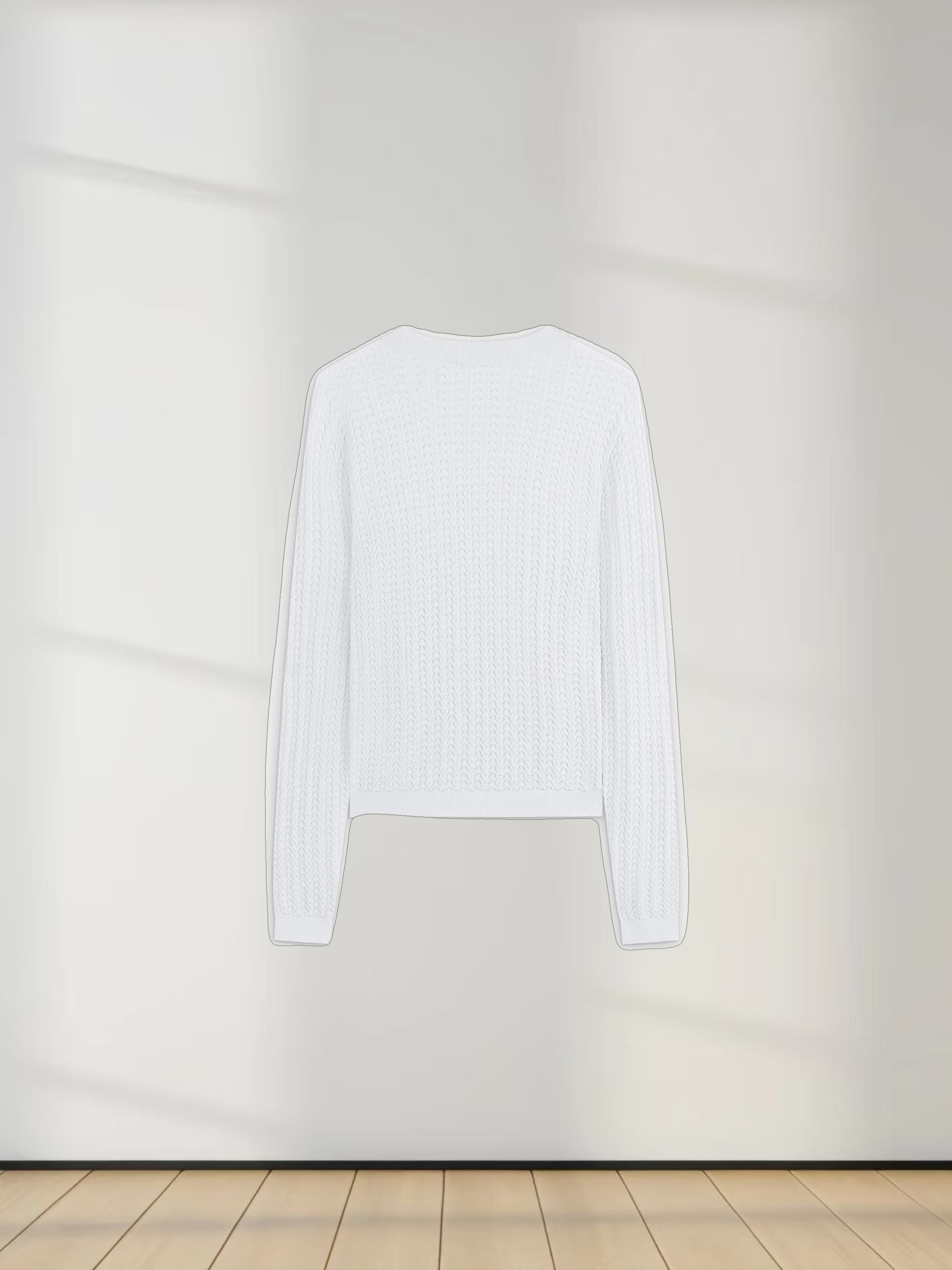 Pointelle Knit Sweater-White