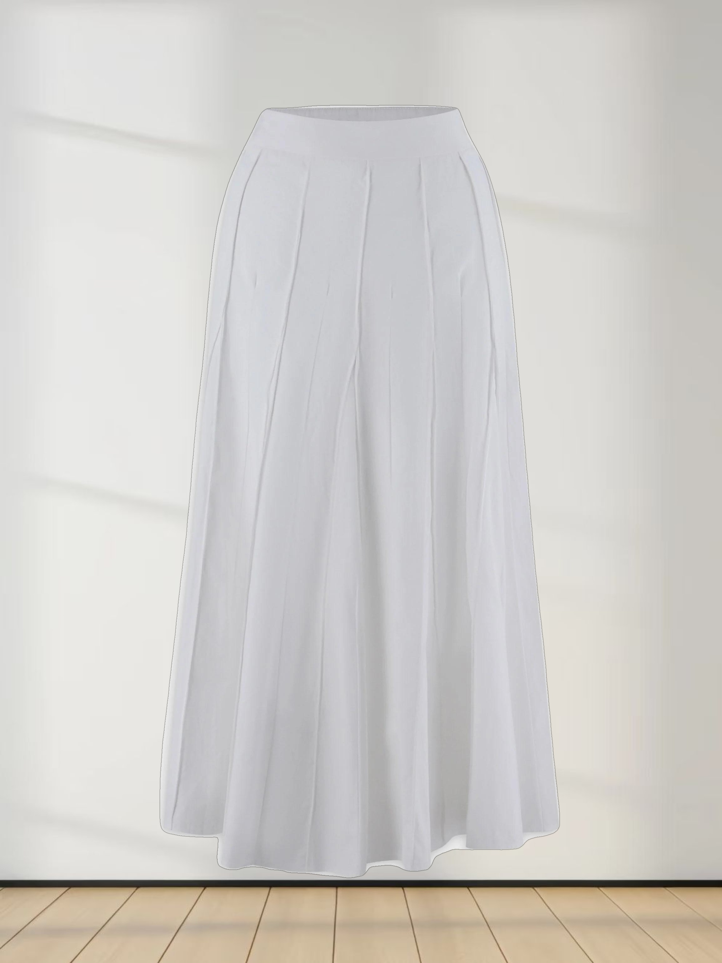 Cotton Pleated Skirt-White