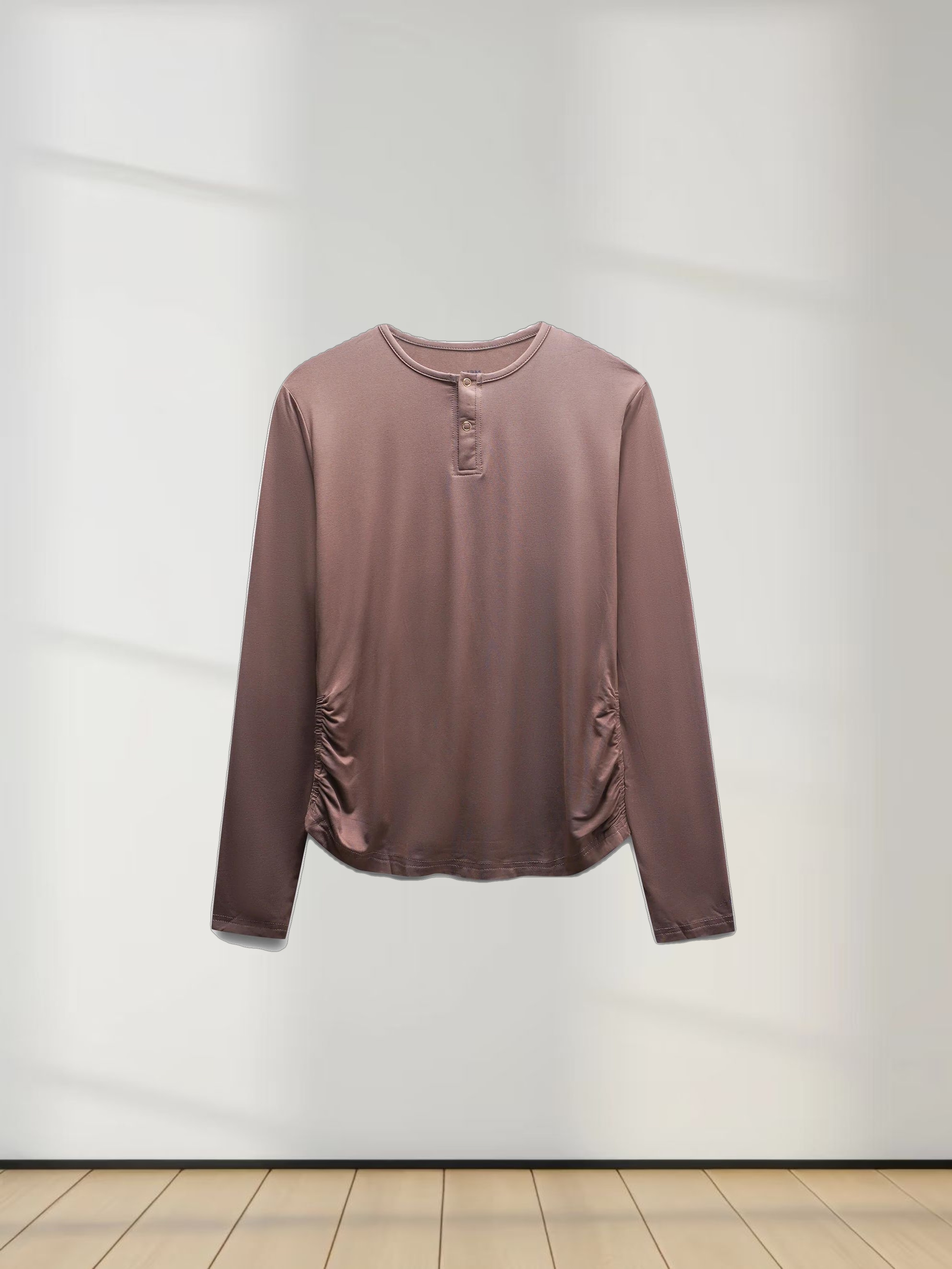 SIDE ELASTIC TEE-BROWN