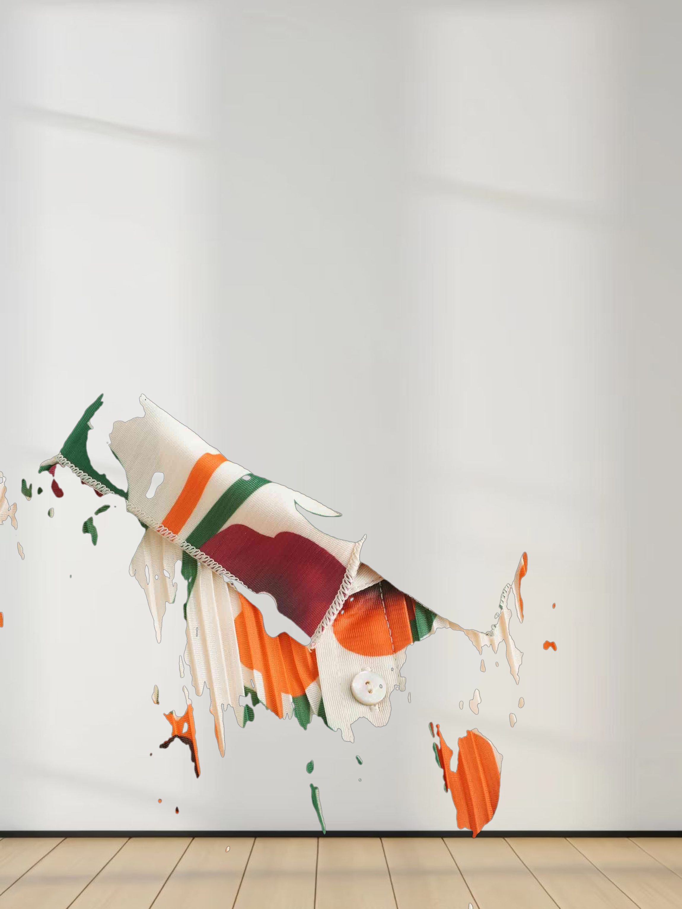 Micro Pleats Princess Style Dress-Orange Floral