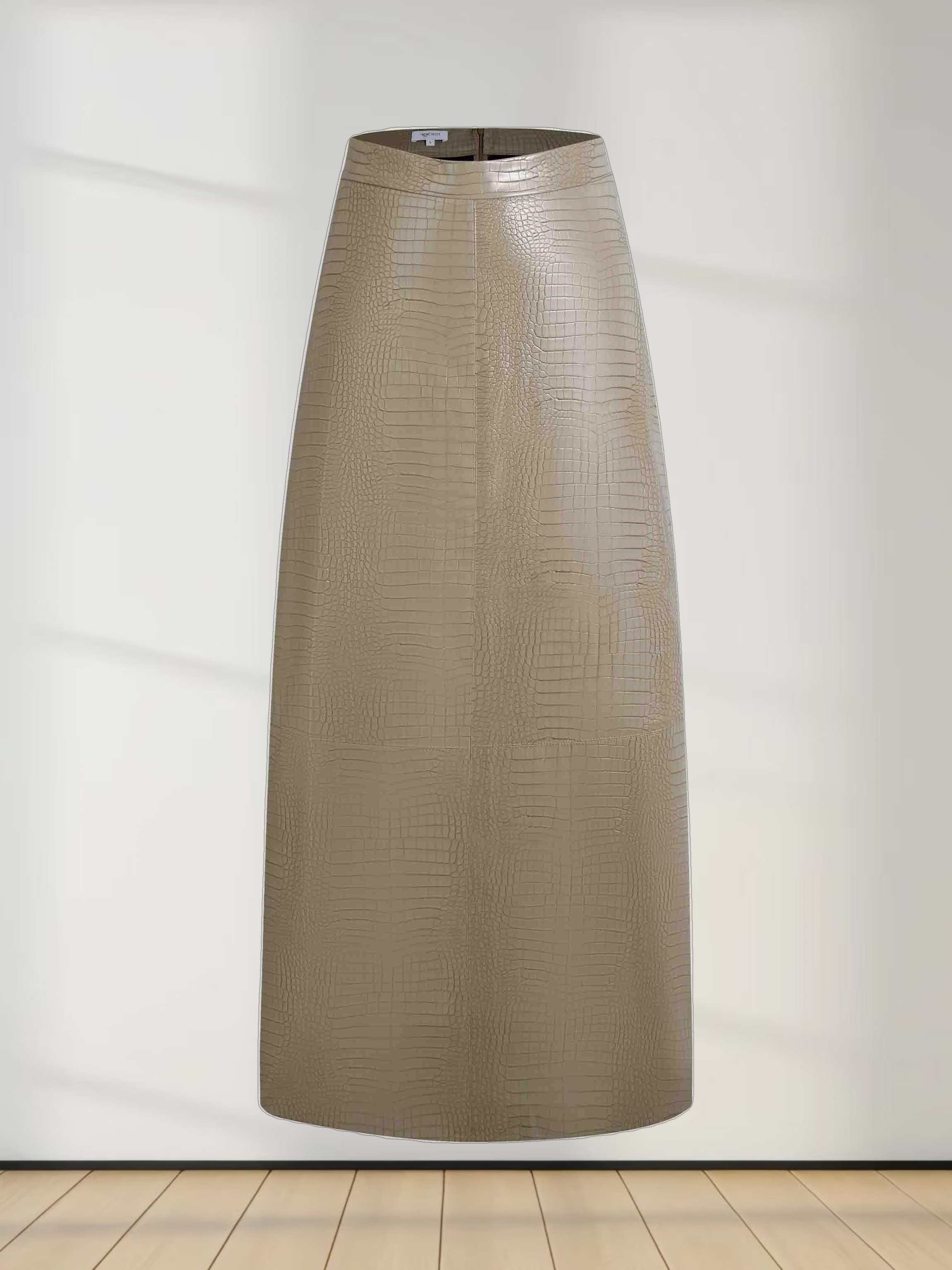 Croc Leather Skirt-Clay