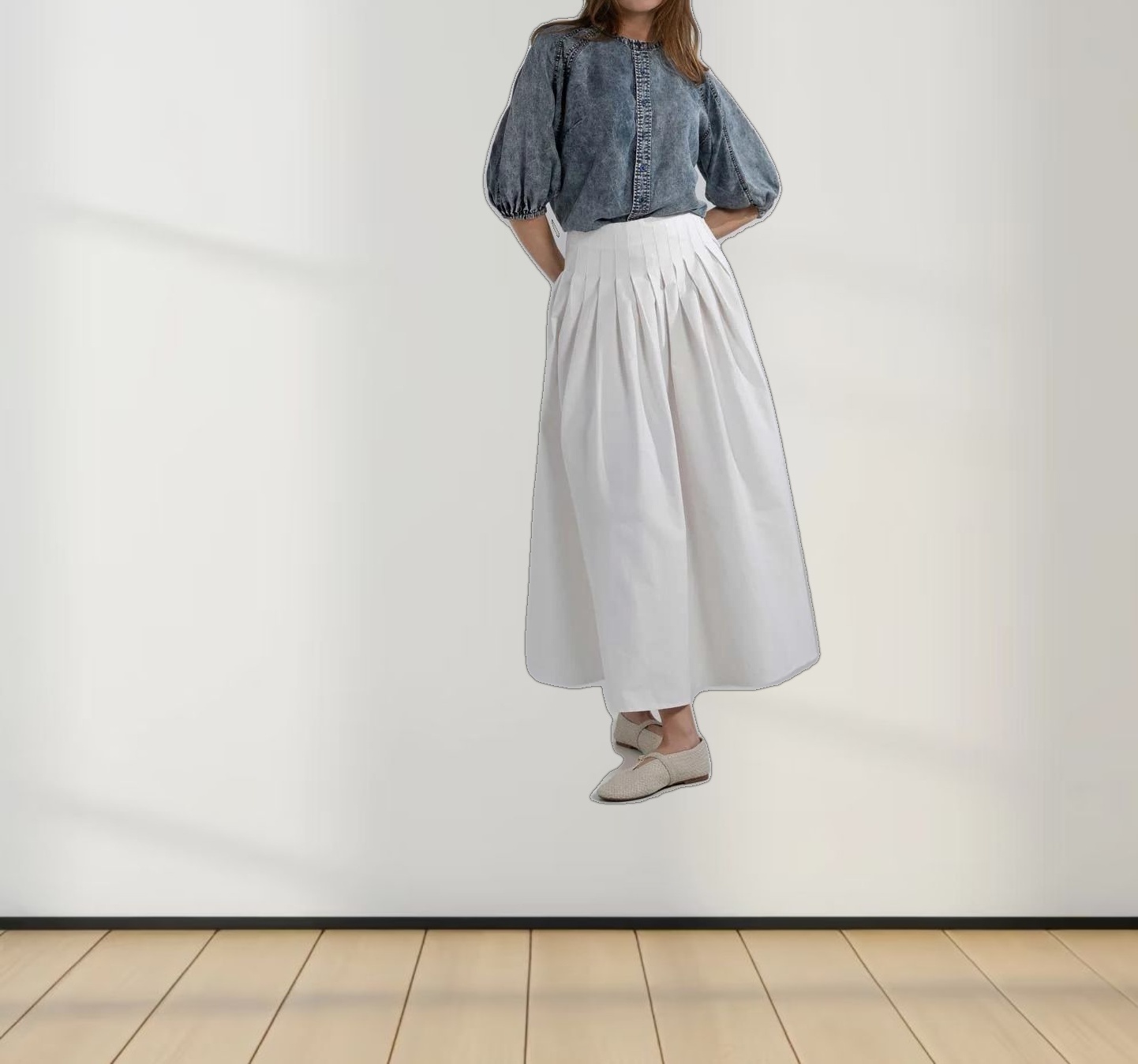 Full Pleated Skirt-White