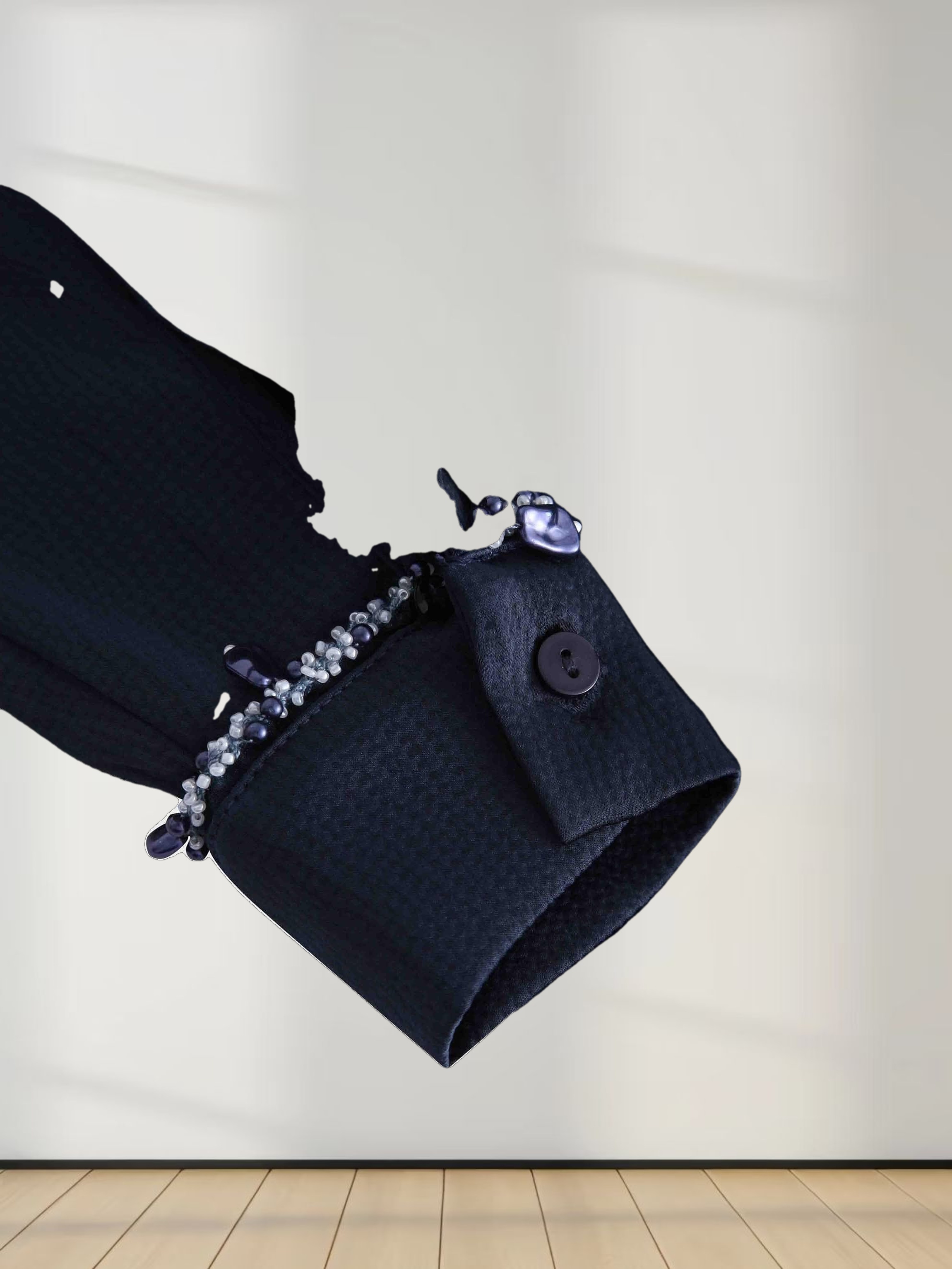 Beaded Trim Blouse-Navy