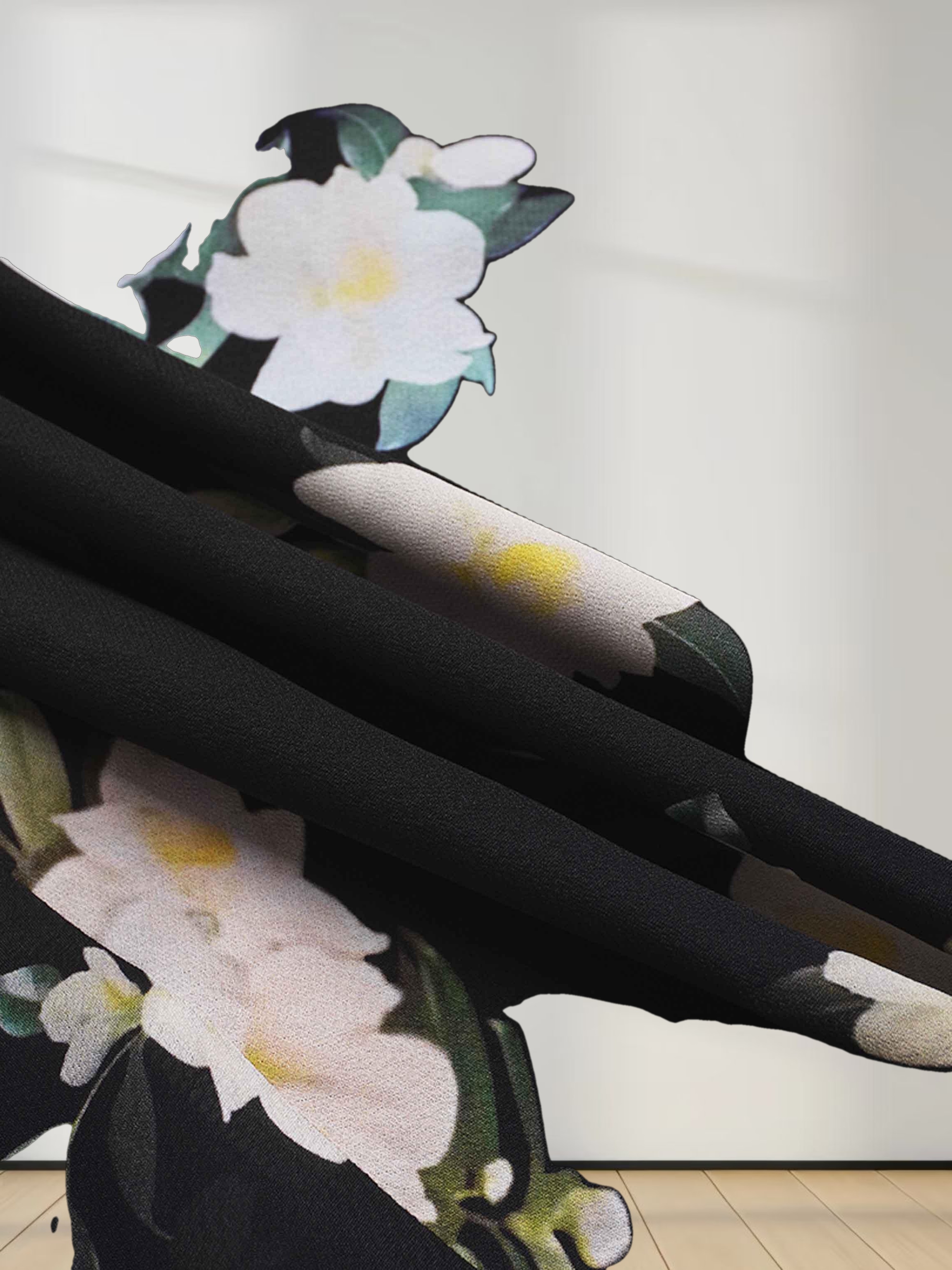 Printed Shirred Pocket Dress-Black and White Floral