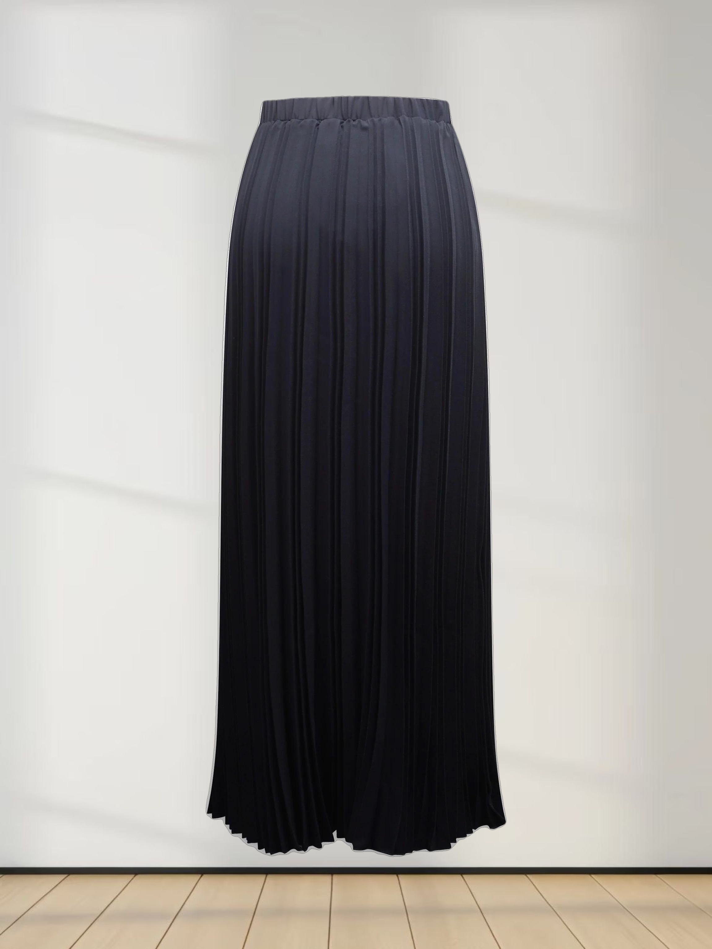 Crepe Pleated Maxi Skirt-Navy