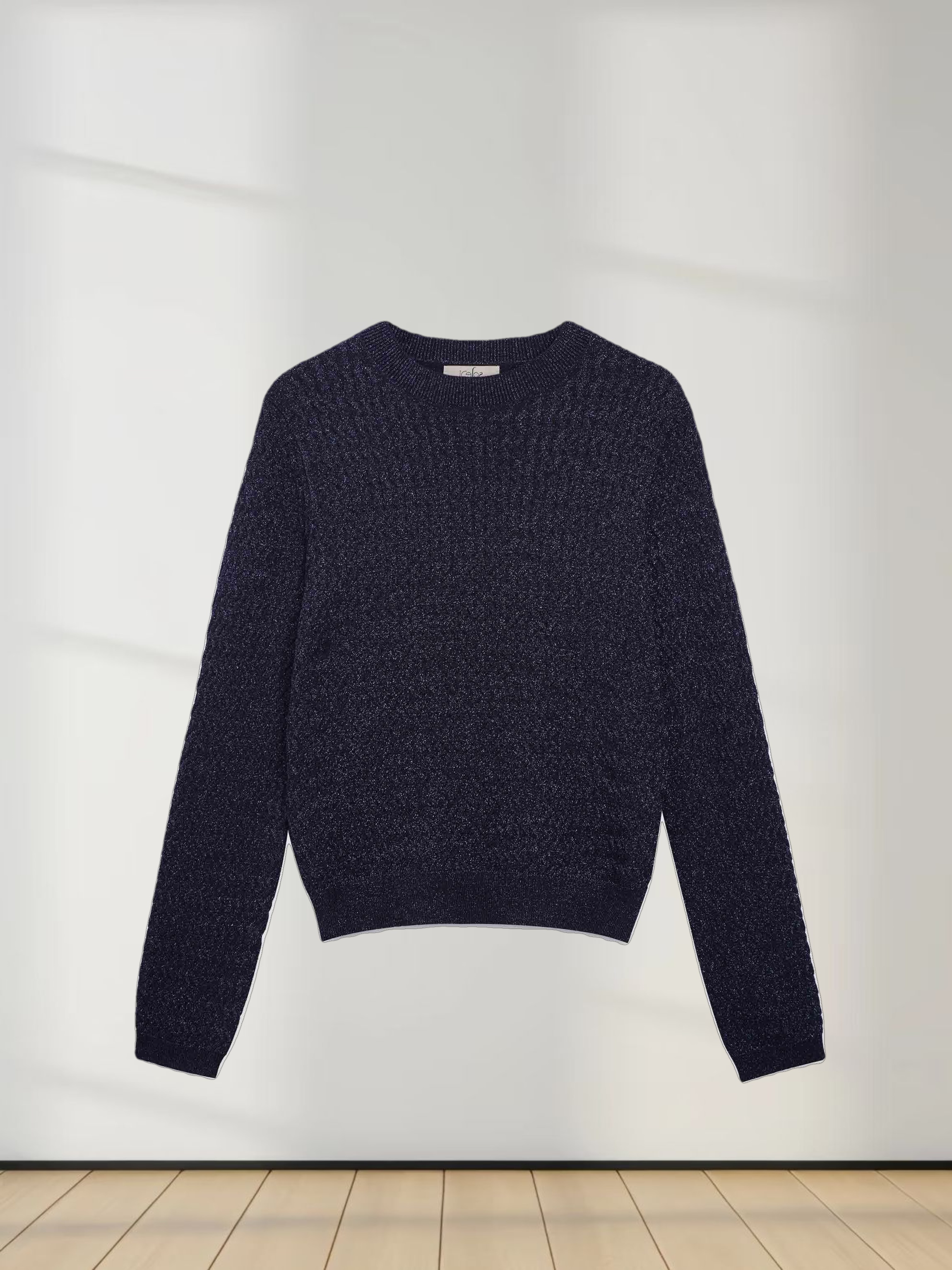 Textured Lurex Crew Sweater-Navy