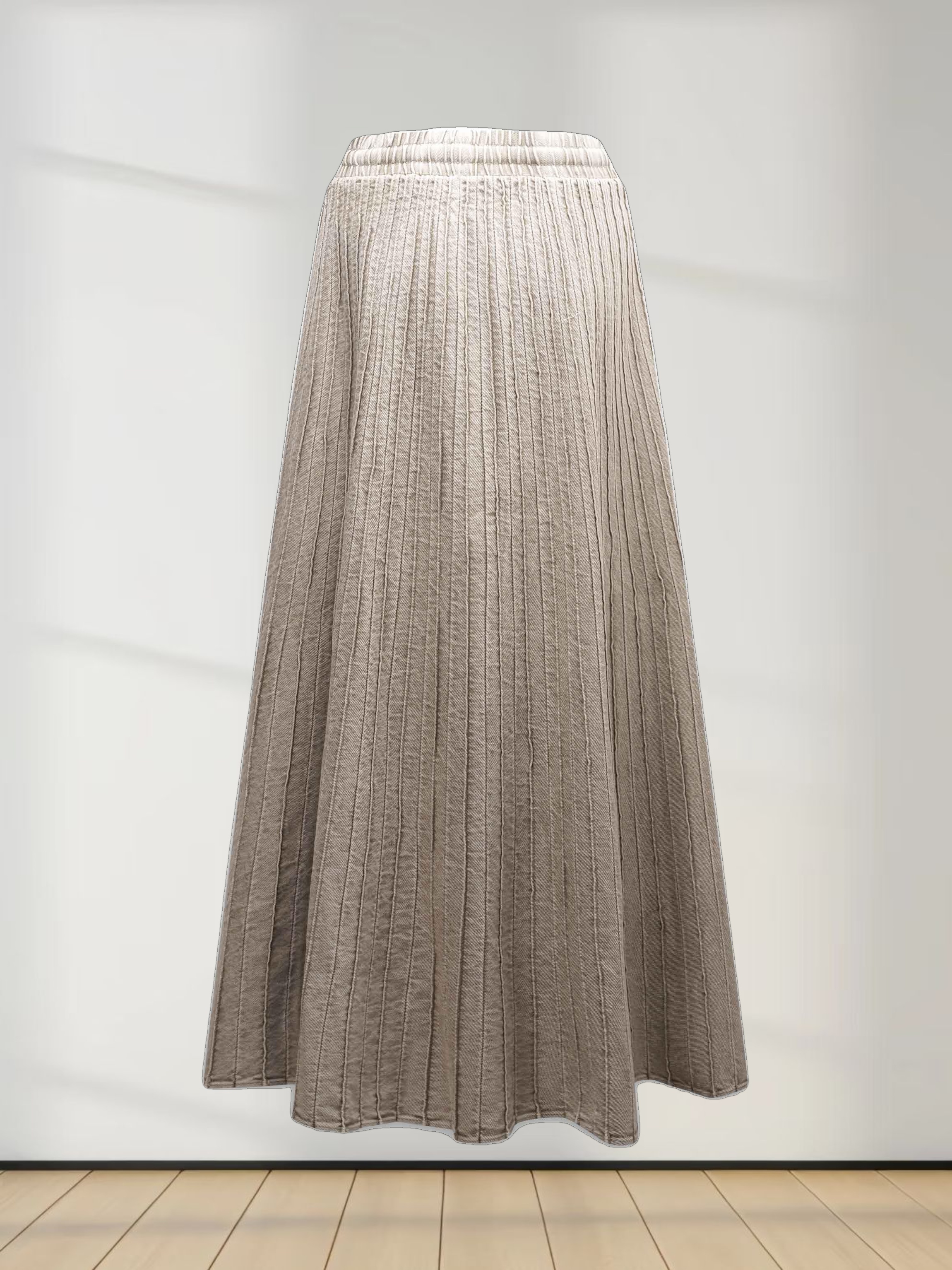 Stitched Micro Pleat Denim Skirt-Olive