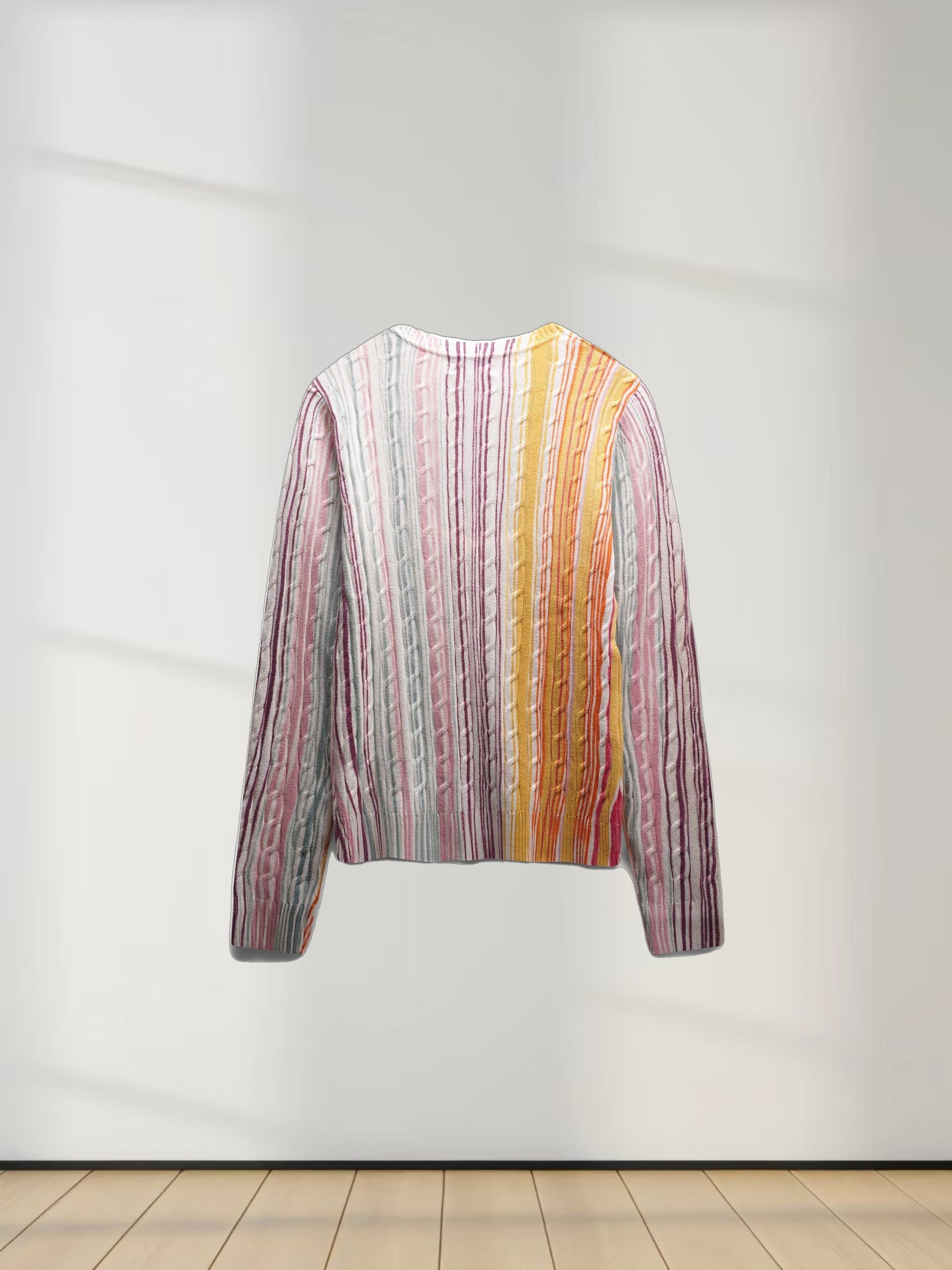 Printed Cable Knit Sweater-Pastel Stripes