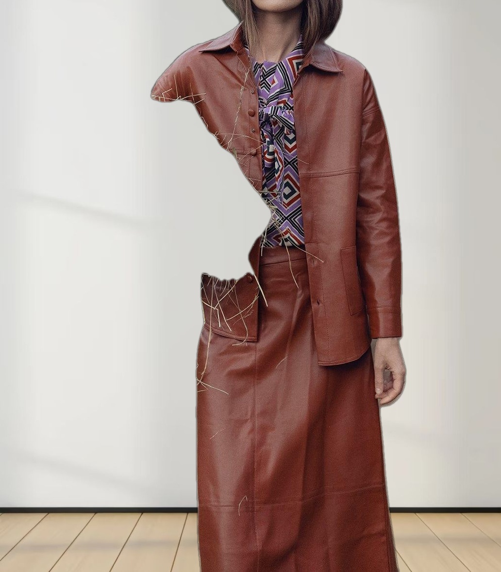 Snap Down Shacket-Cognac Leather