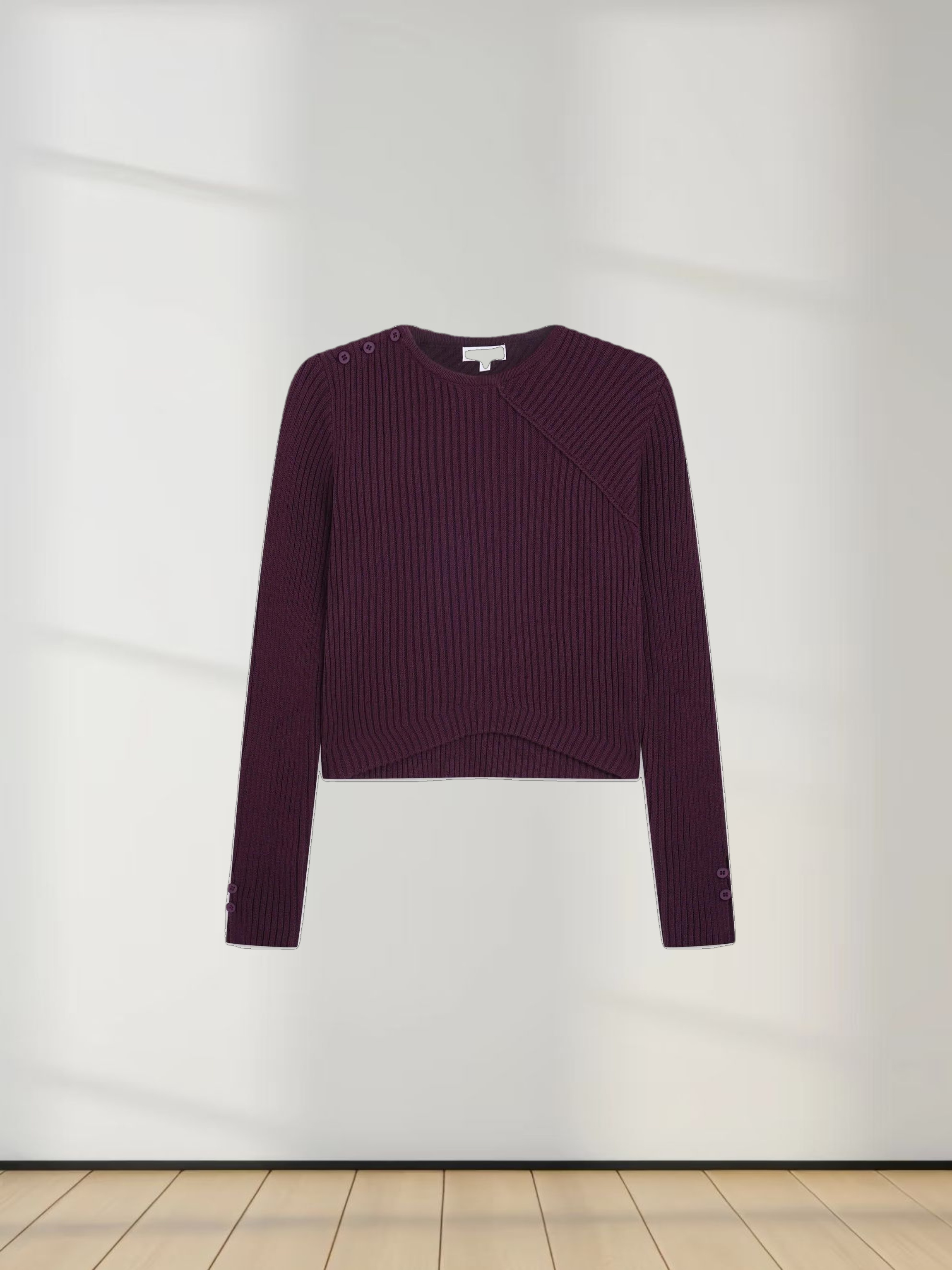 V Bottom Crop Sweater-Burgundy