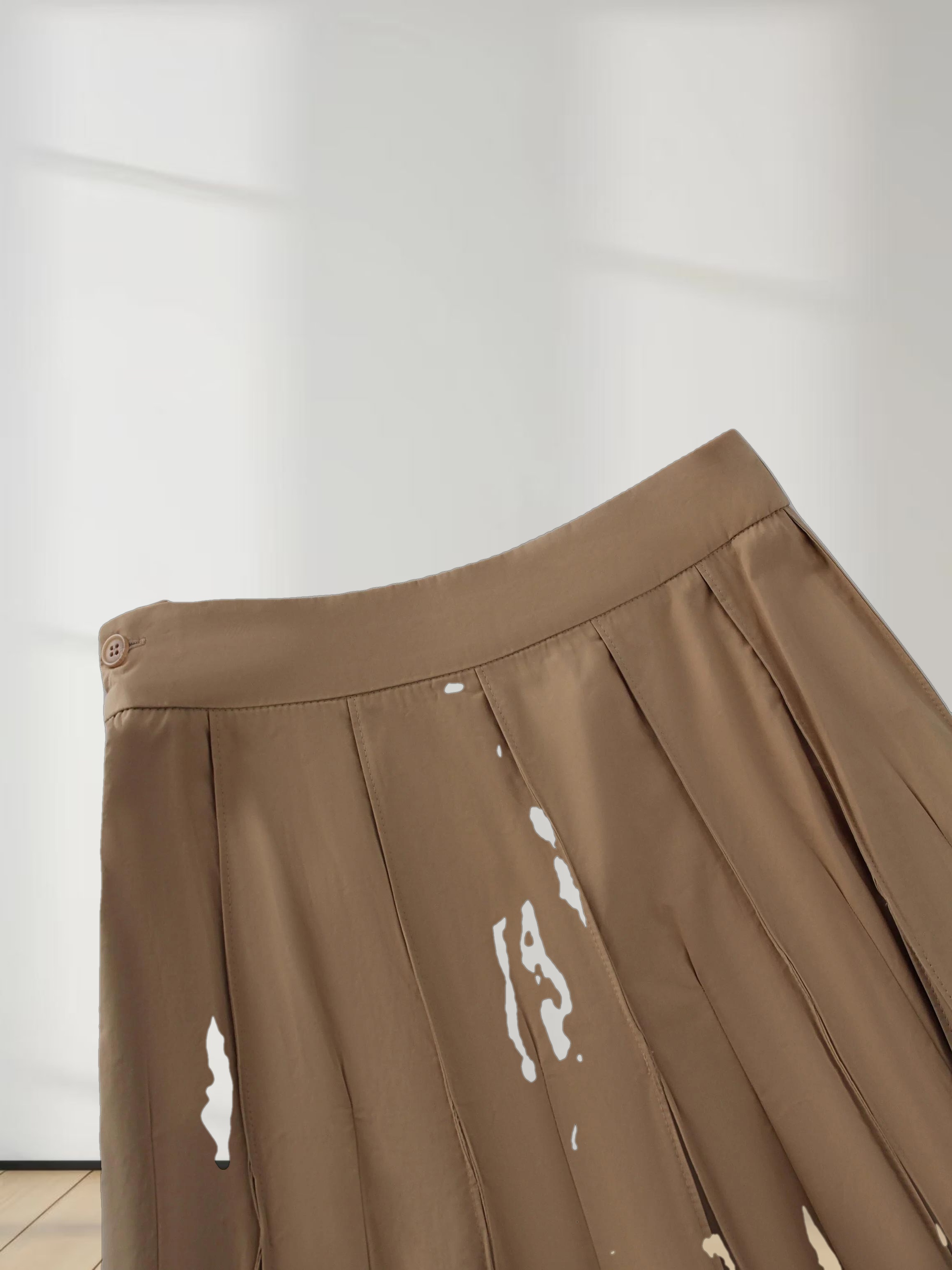 Cotton Pleated Skirt-Tan