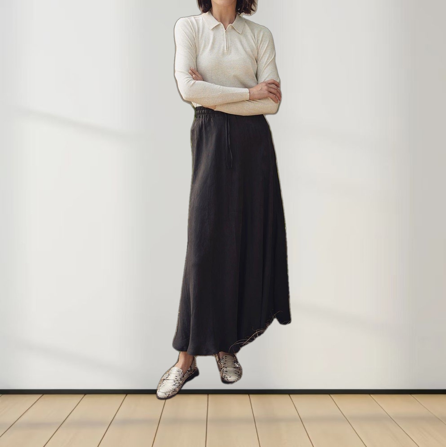 ZIPPER COLLAR SWEATER-HEATHERED CREAM