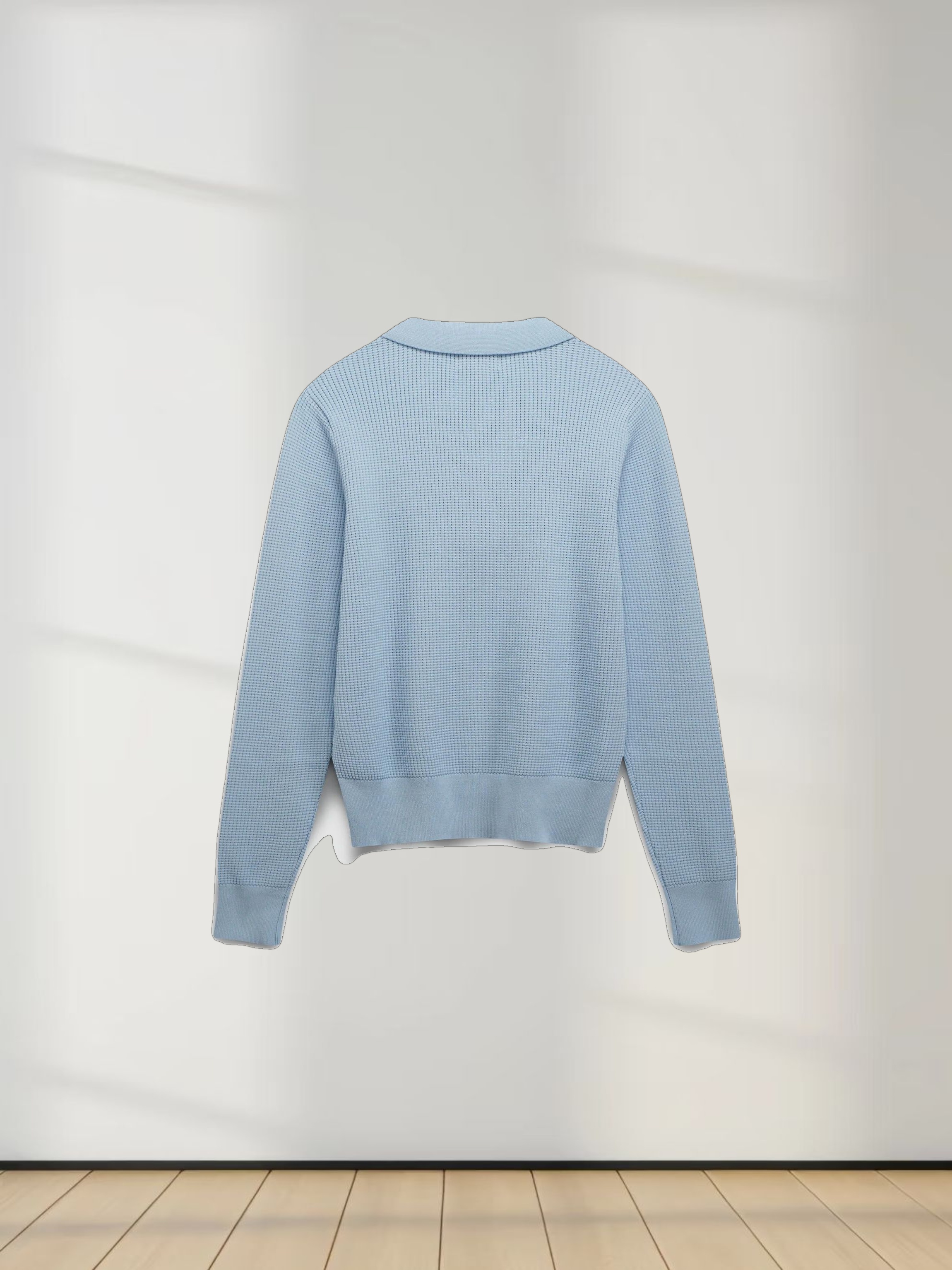 Waffle Collared Sweater-Light Blue