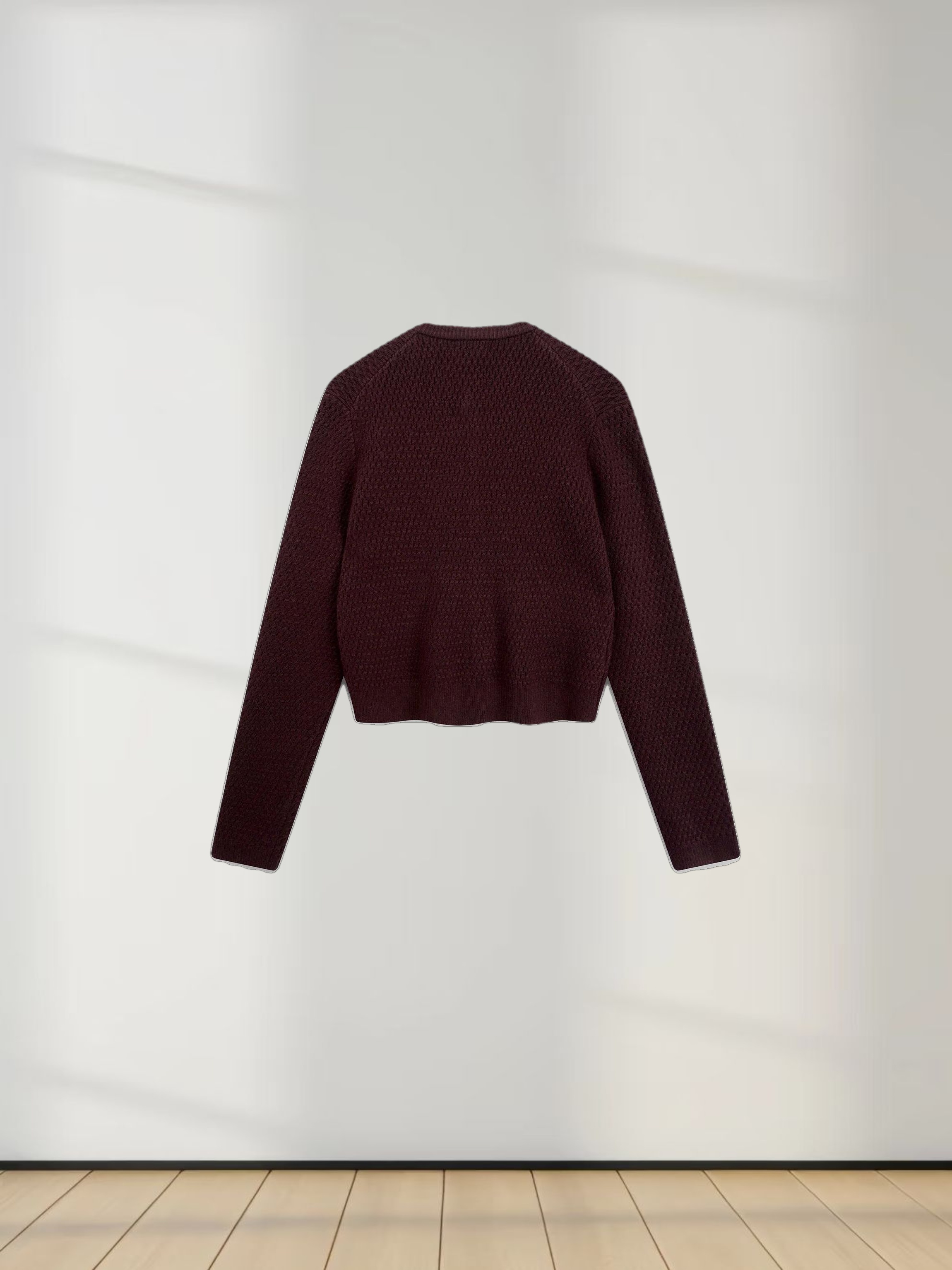 Textured Crew Cardigan-Chocolate Brown