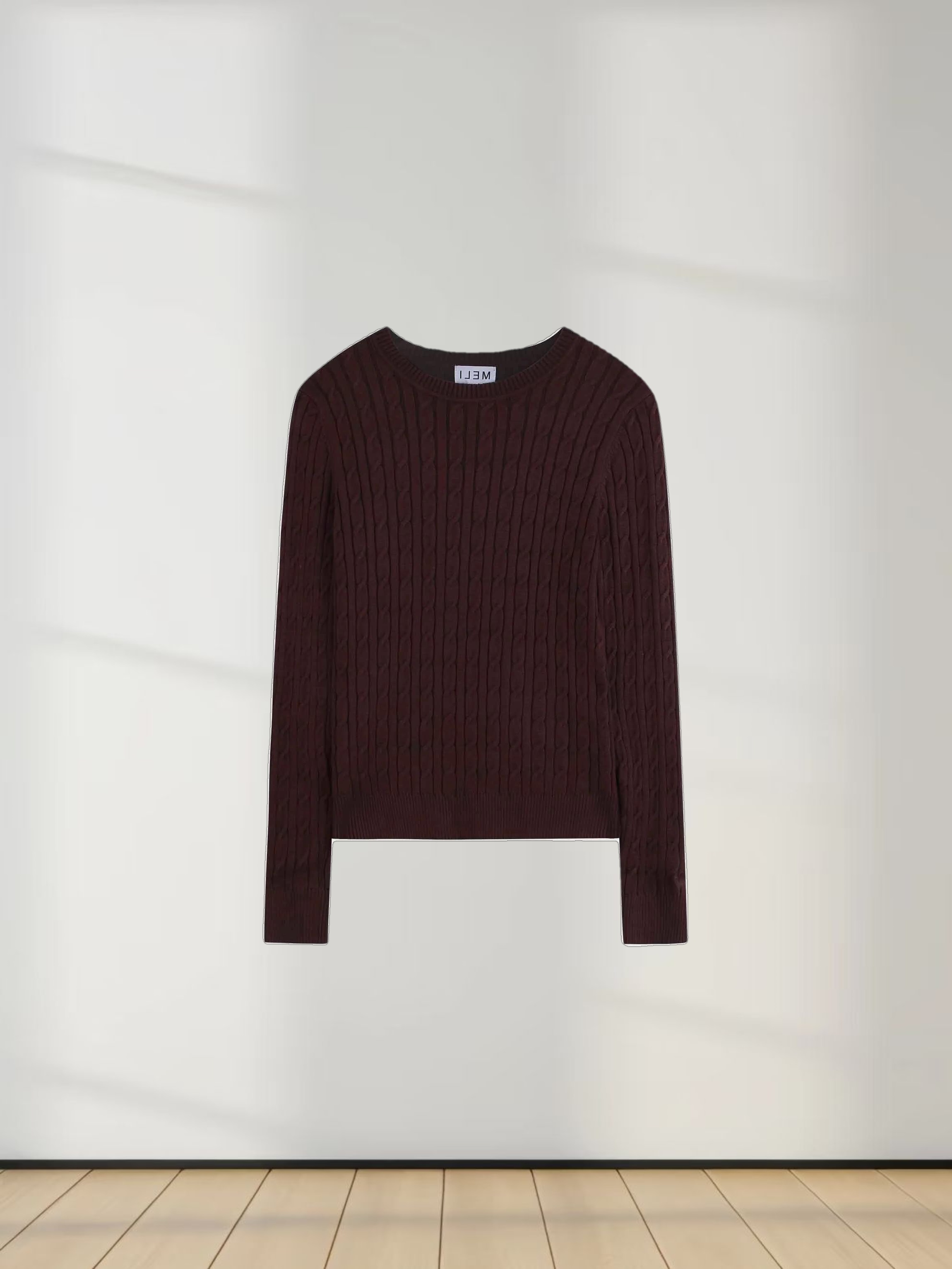 Knit Cable Sweater-Brown