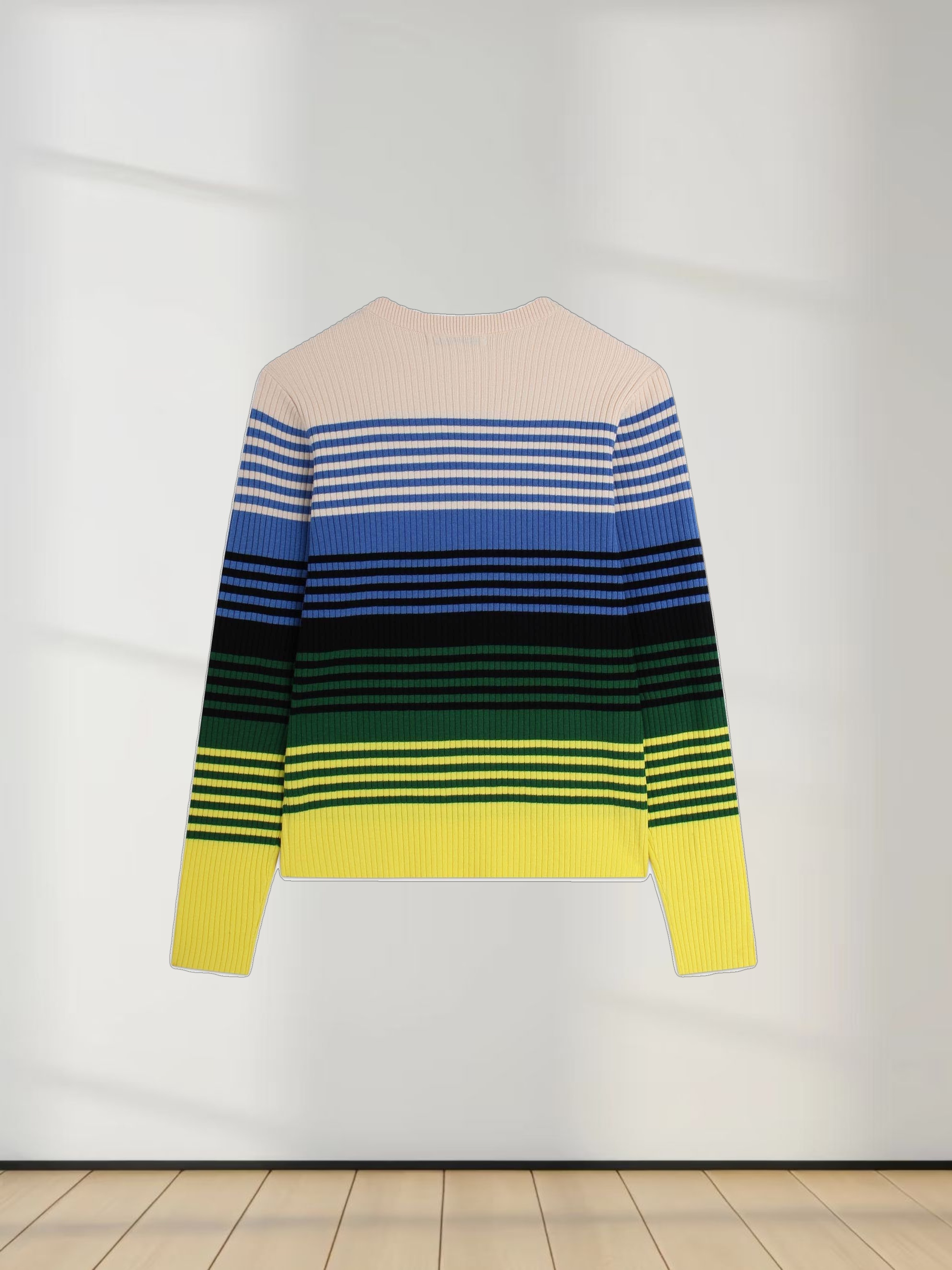 Multi Stripe Ribbed Sweater-Yellow/Green