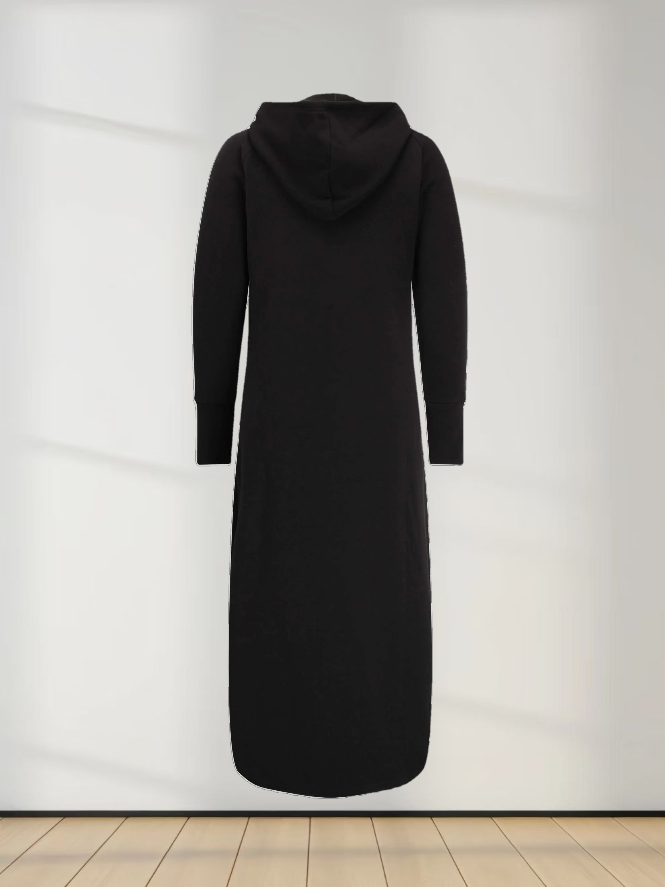 Hooded Sweatshirt Dress-Black