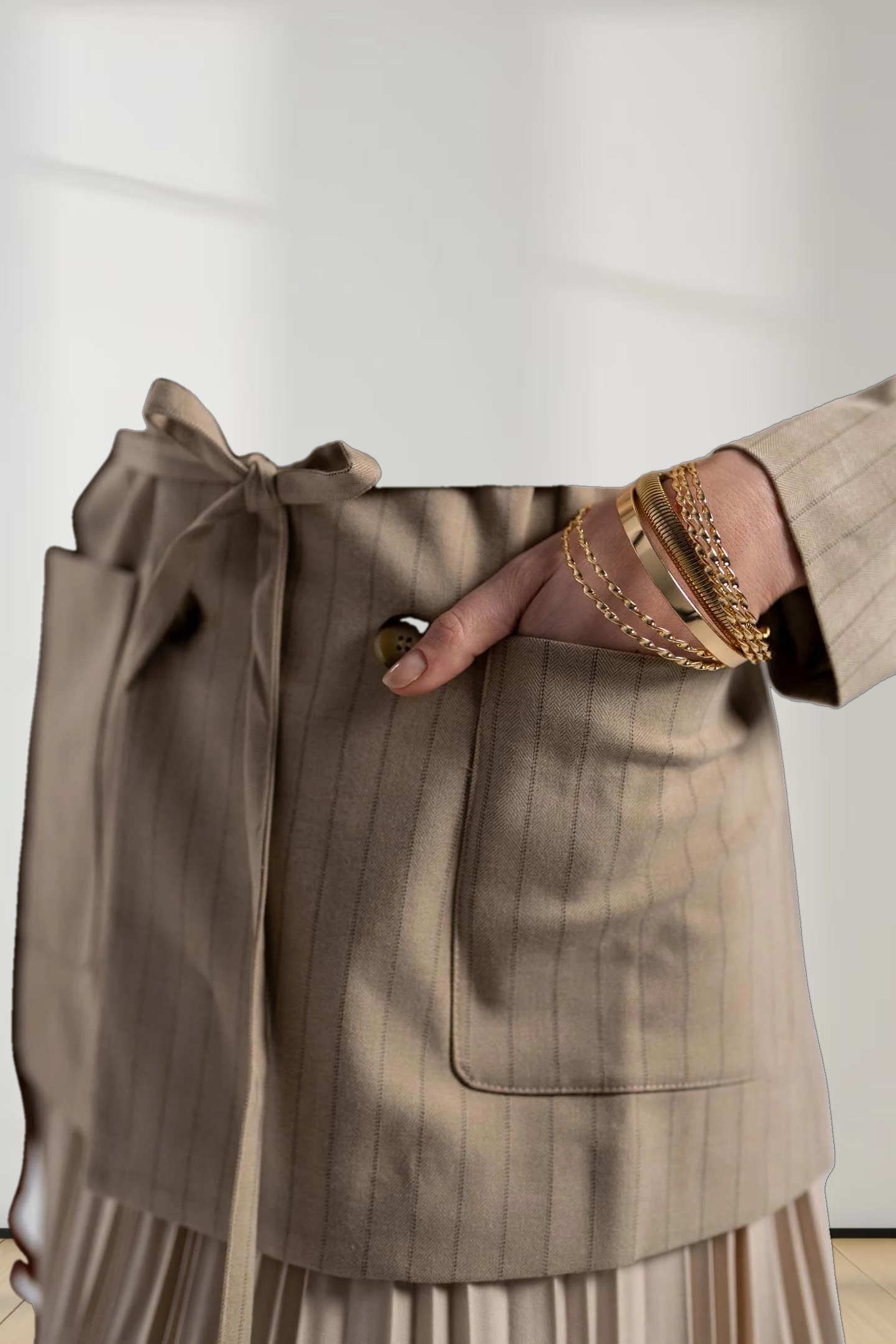 Double Breasted Pinstripe Jacket-Brown