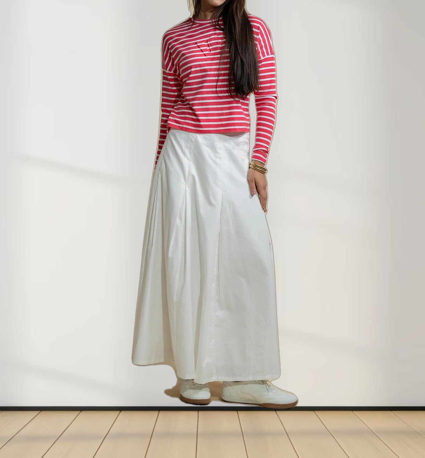 Stitch Down Cotton Pleated Skirt-White