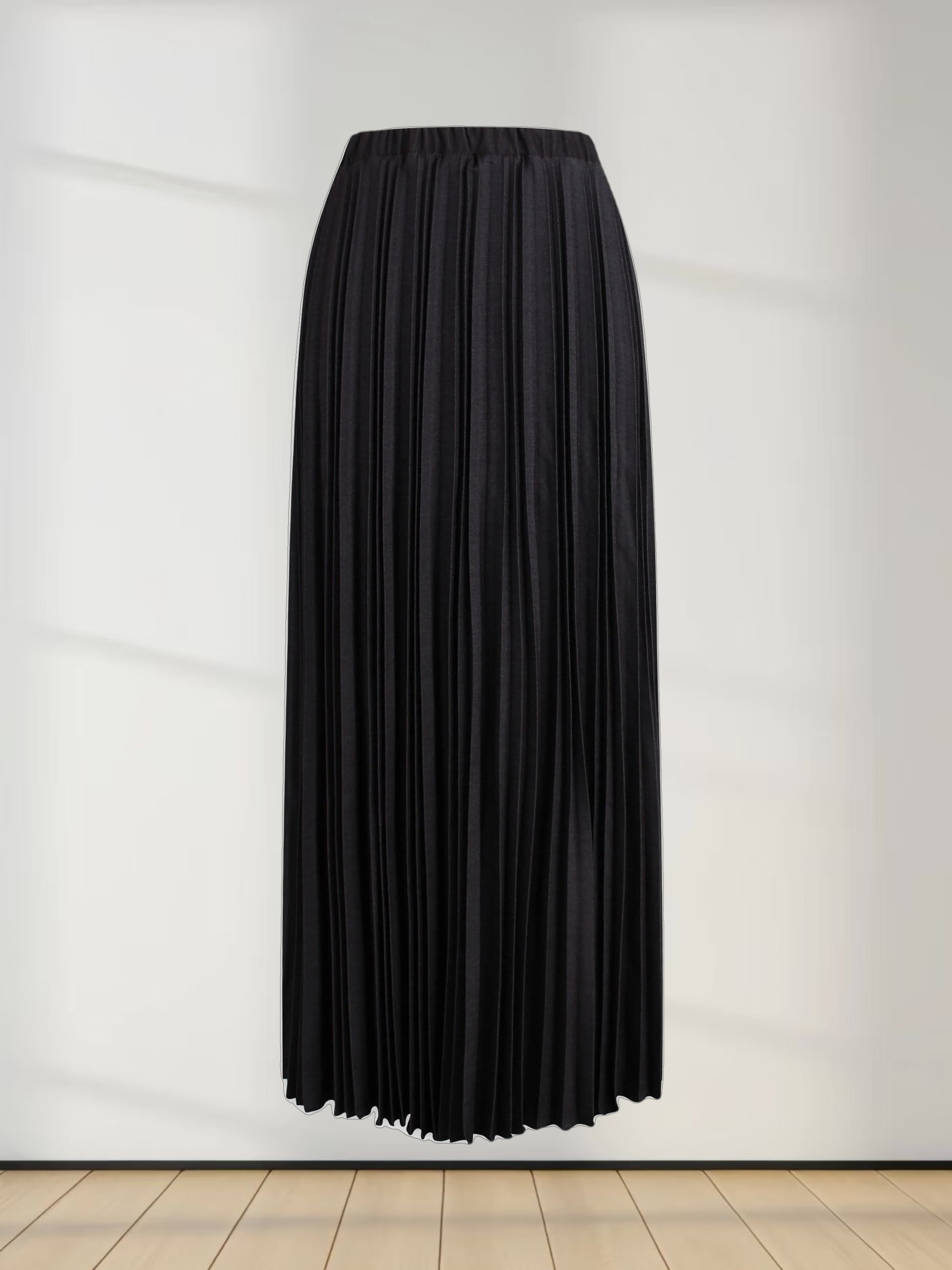Denim Pleated Skirt-Black Denim