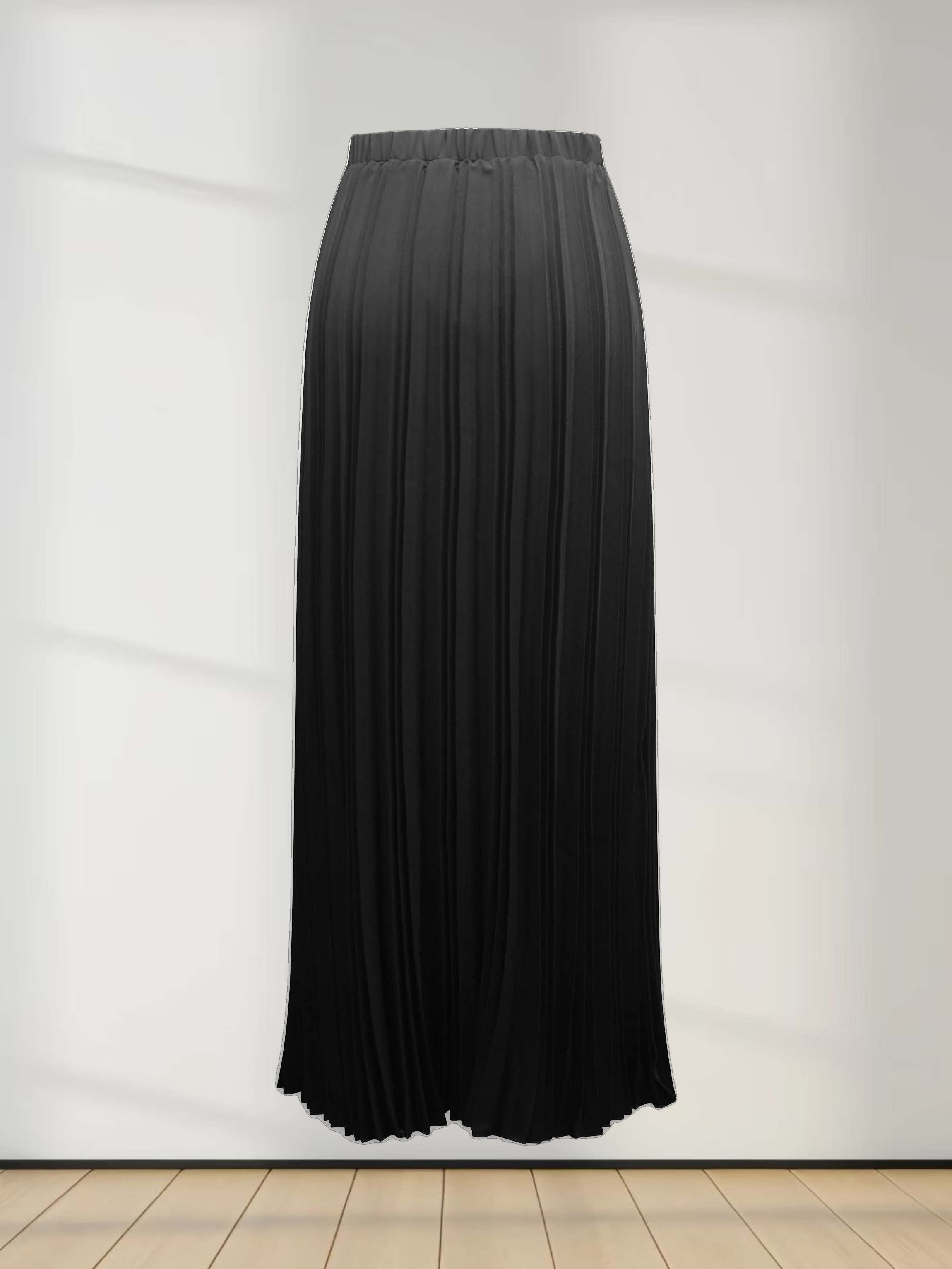 Crepe Pleated Maxi Skirt-Black