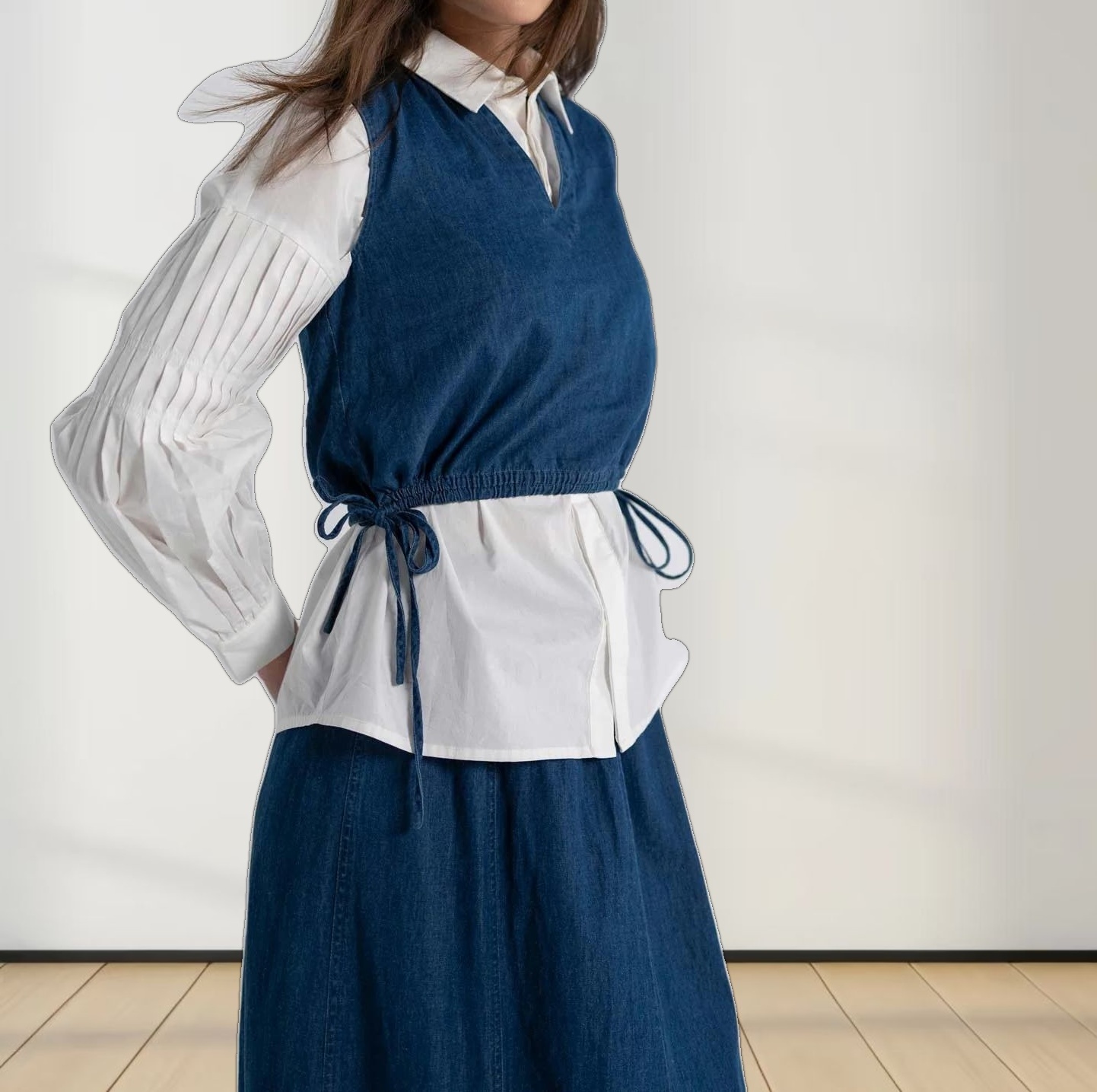 Pleated Sleeve Detail Blouse-White