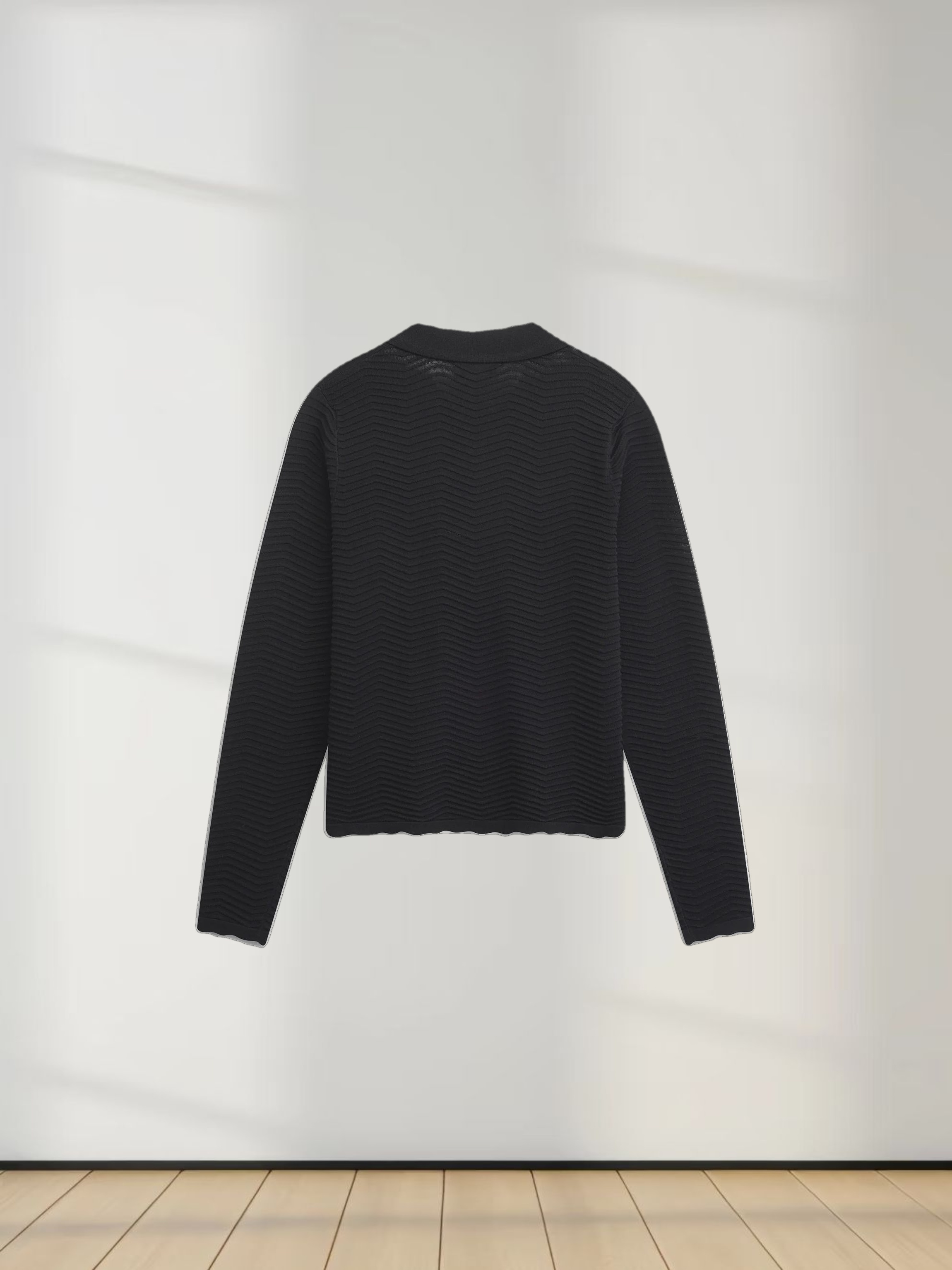 Scallop Edge Collar Sweater-Black
