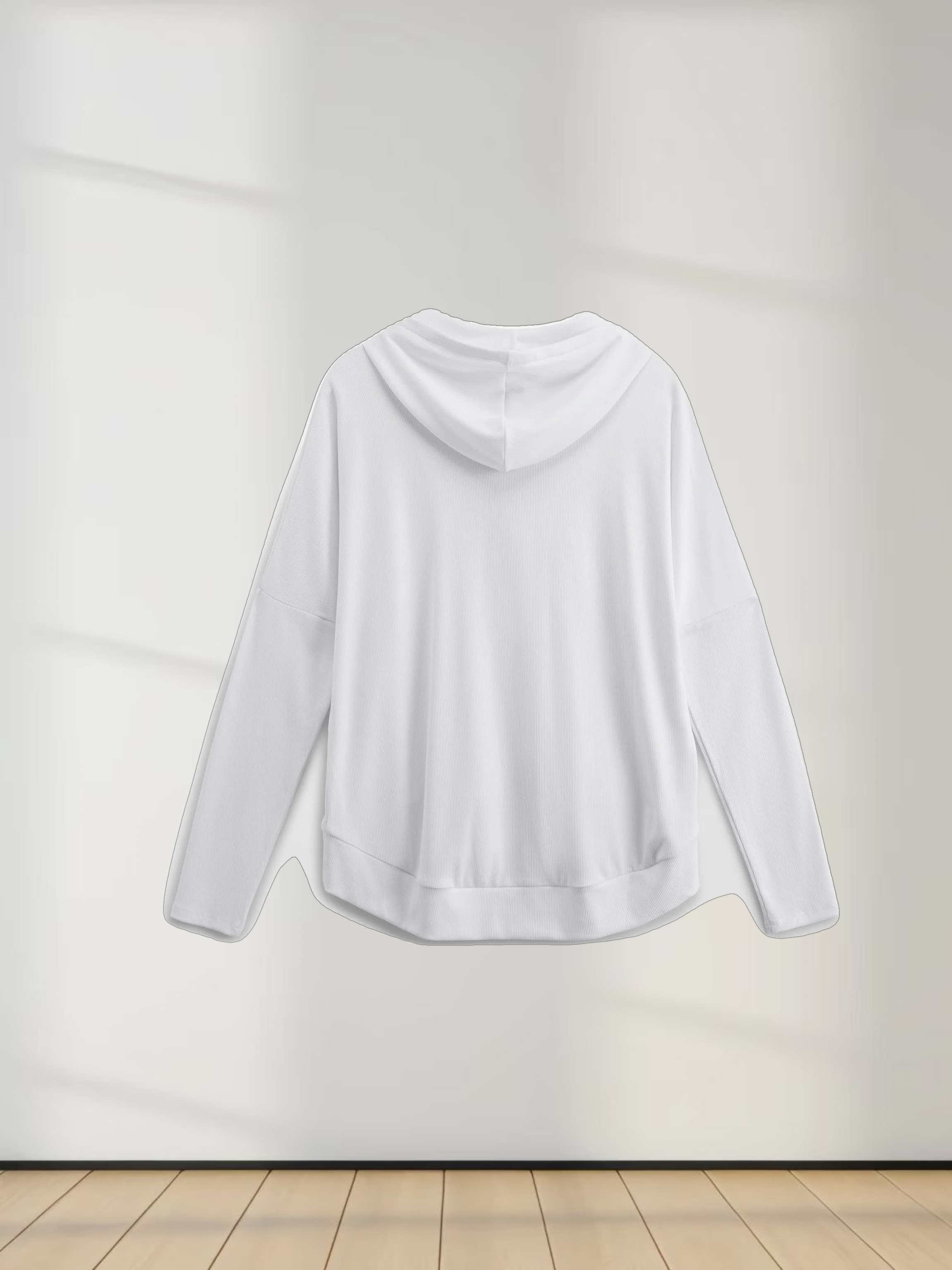 Ribbed Half Zip Hoodie Tee-White