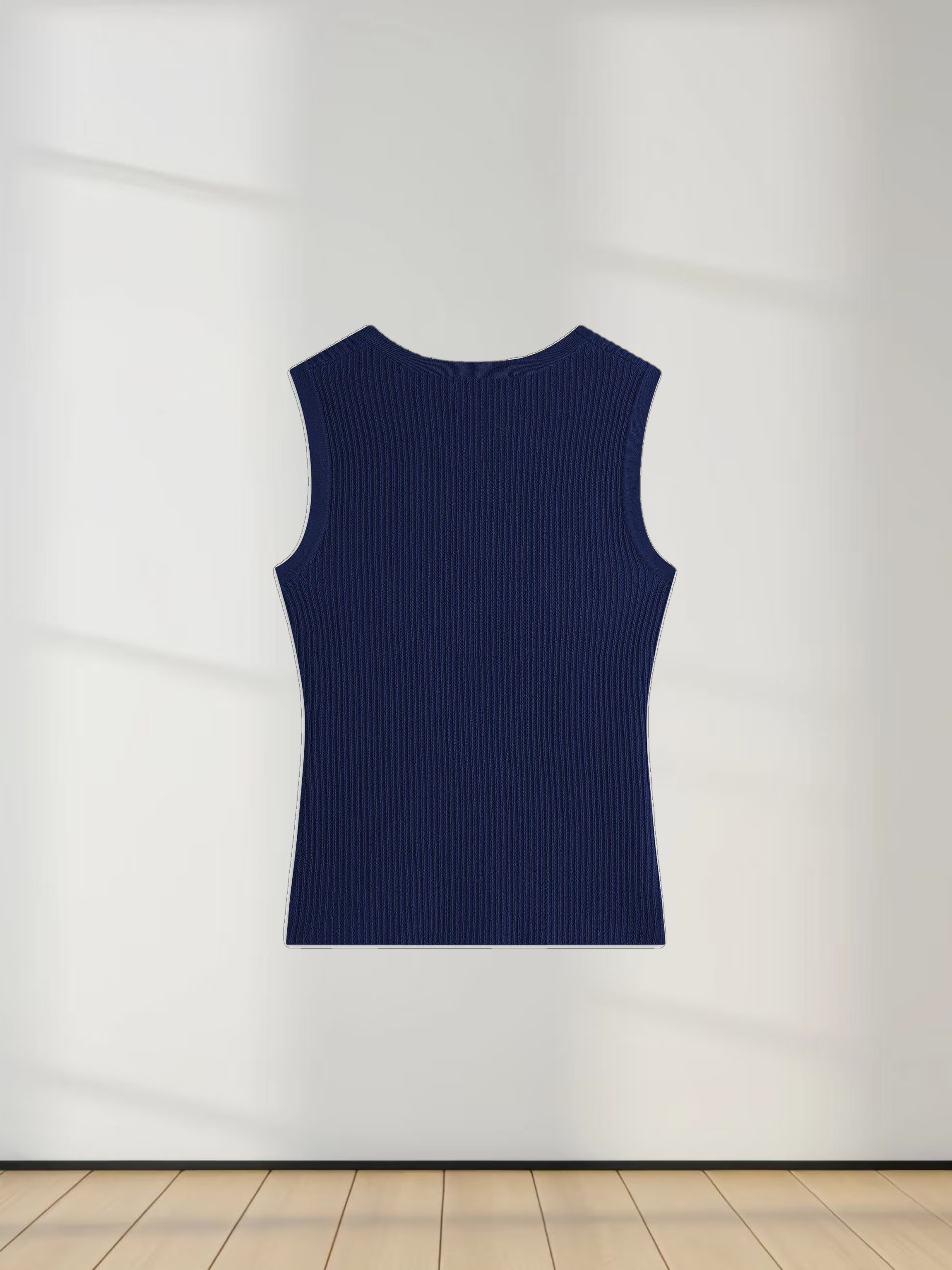 Sleeveless Ribbed Crew-Navy