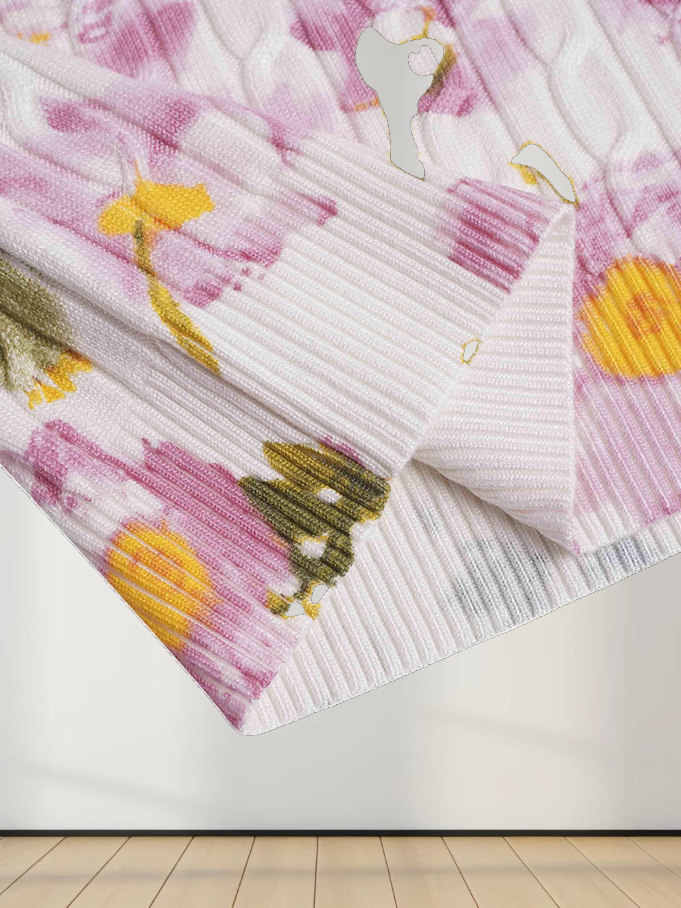 Printed Cable Knit Sweater- Soft Pink Floral