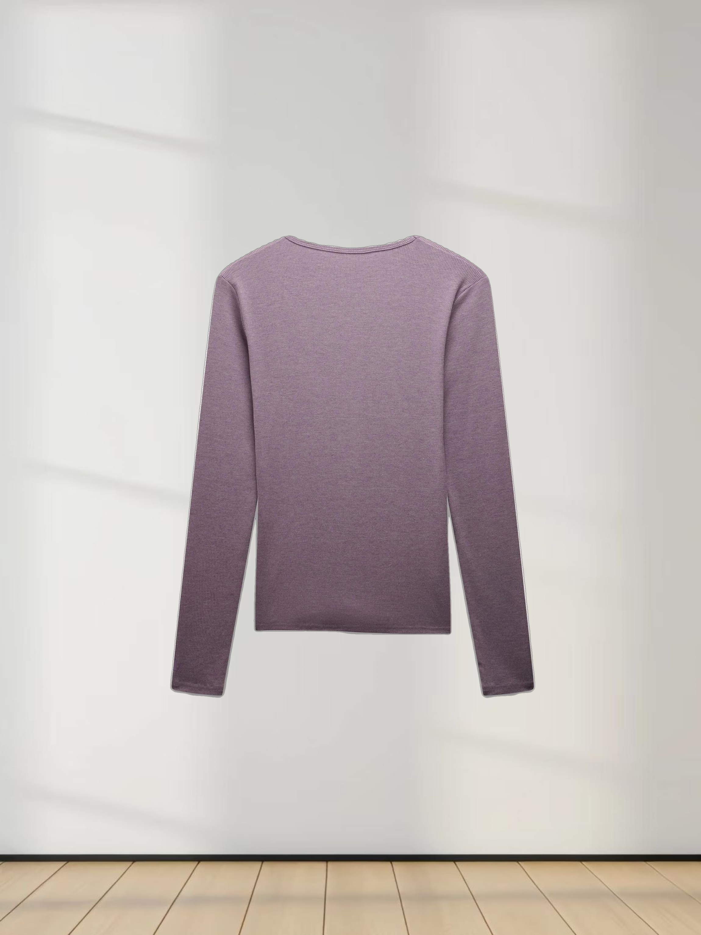 RIBBED HIGH V TEE LS-LAVENDER HEATHER