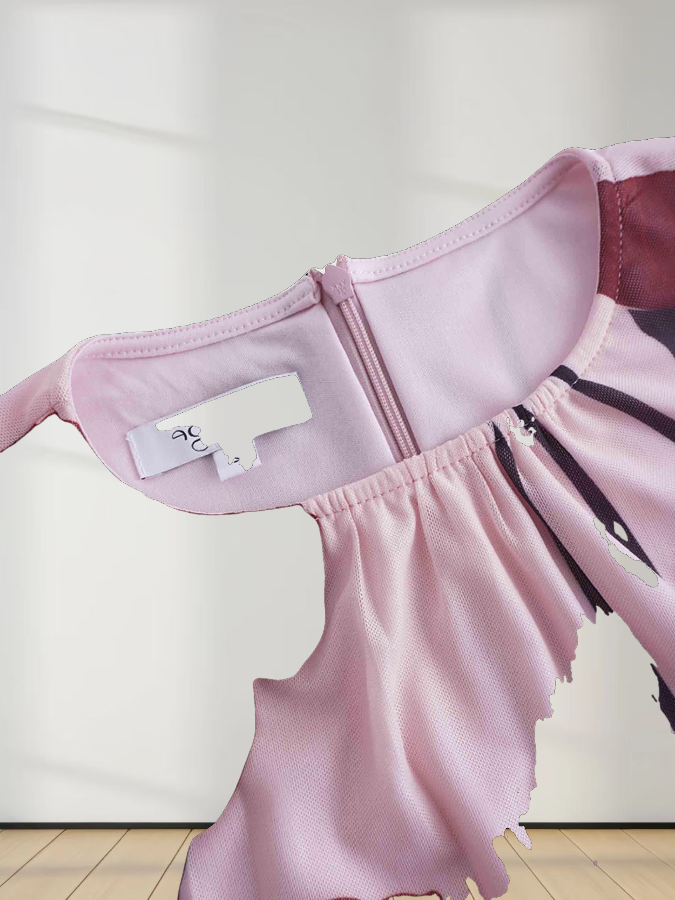 Waist Yoke Dress-Mesh Pink Floral