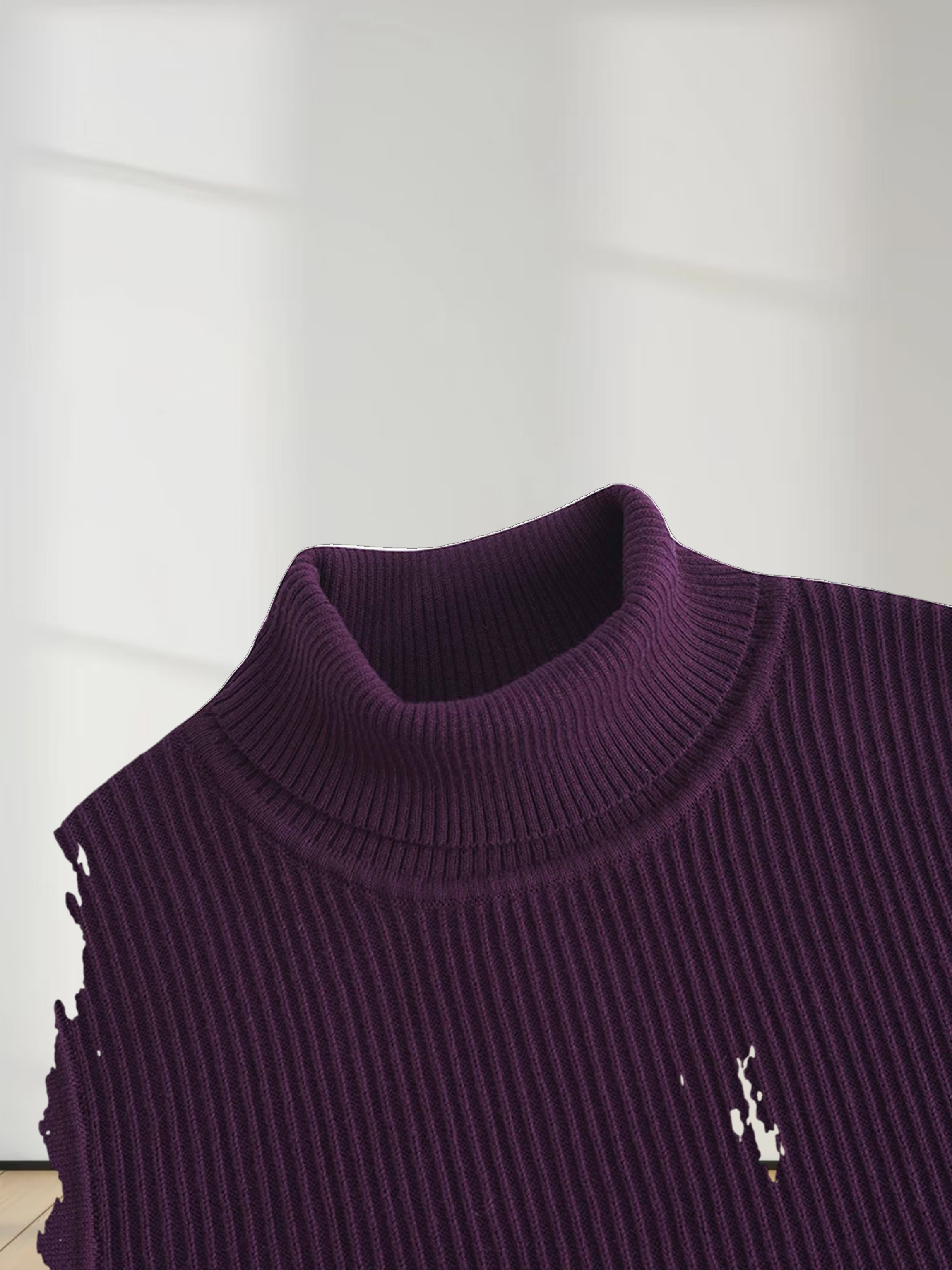 Sleeveless Ribbed Turtleneck-Wine