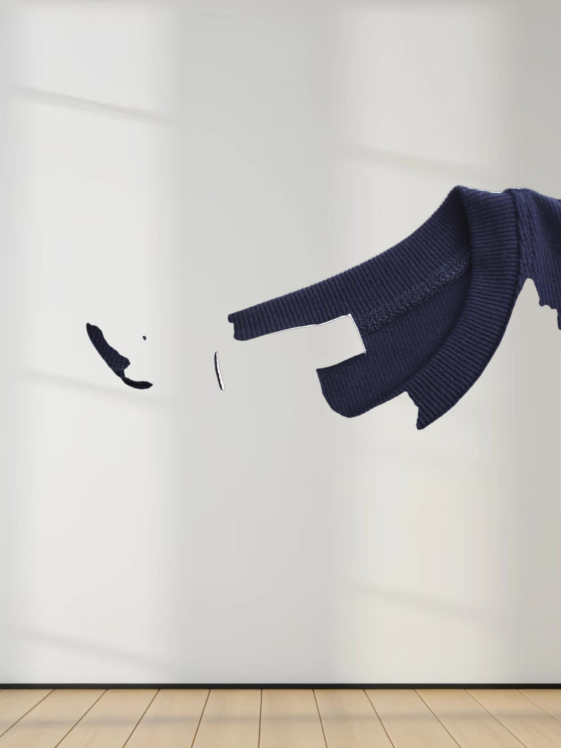 Ribbed Crew Neck Puff Sleeve Top-Navy