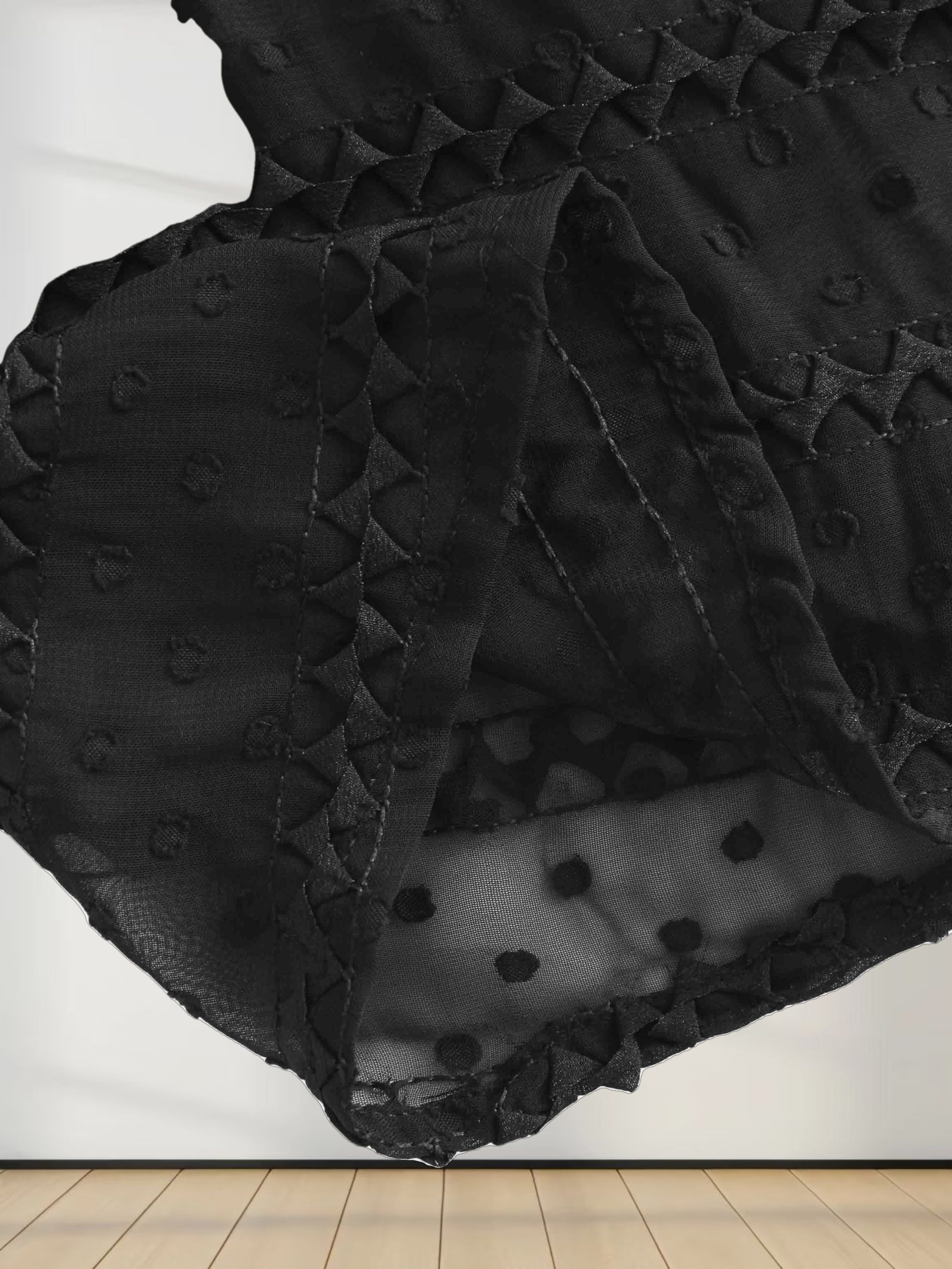 Chiffon Rikrak Lace Dress-Black