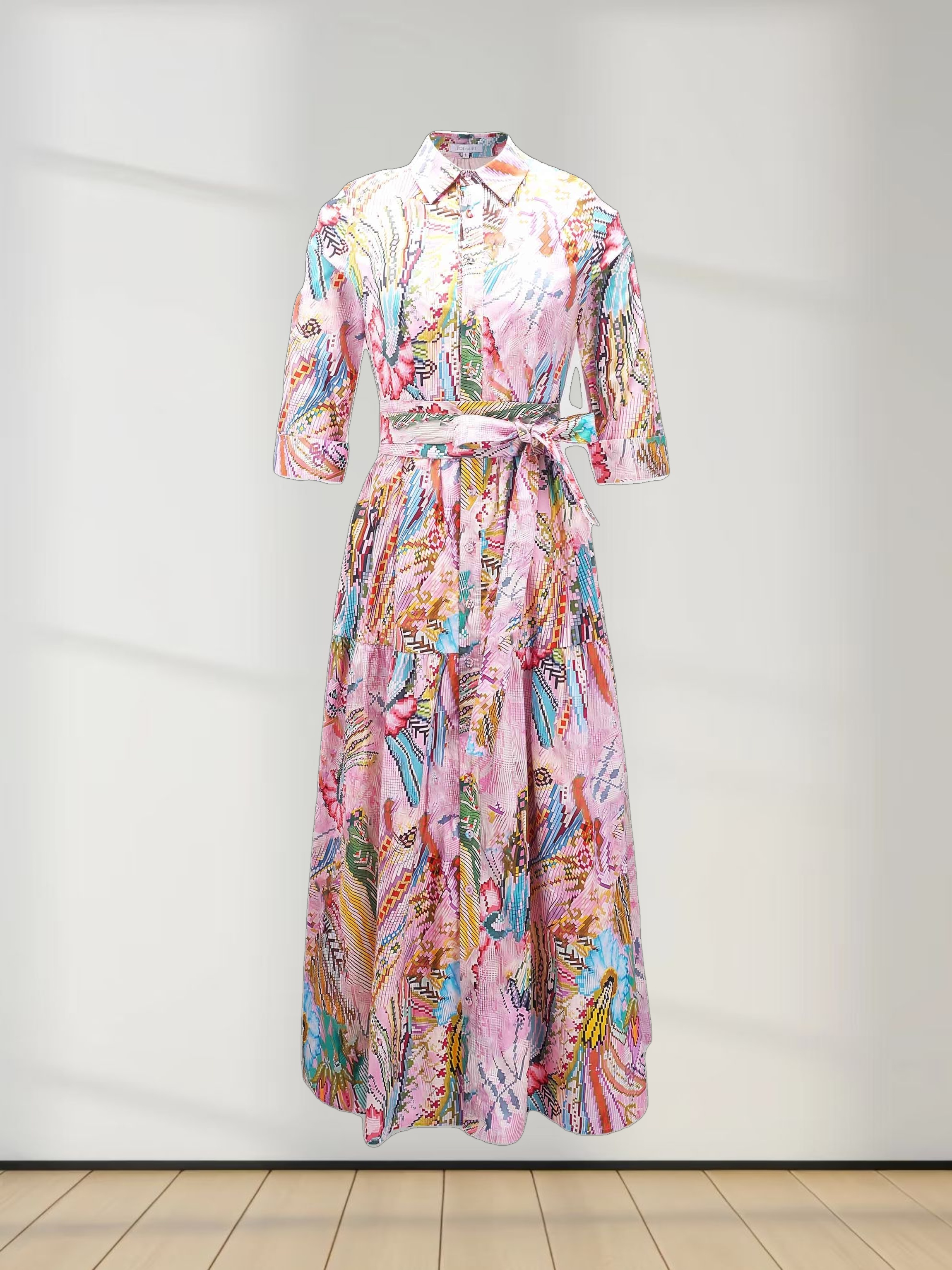 Printed Cotton Belted Shirtdress-Kaleidoscope