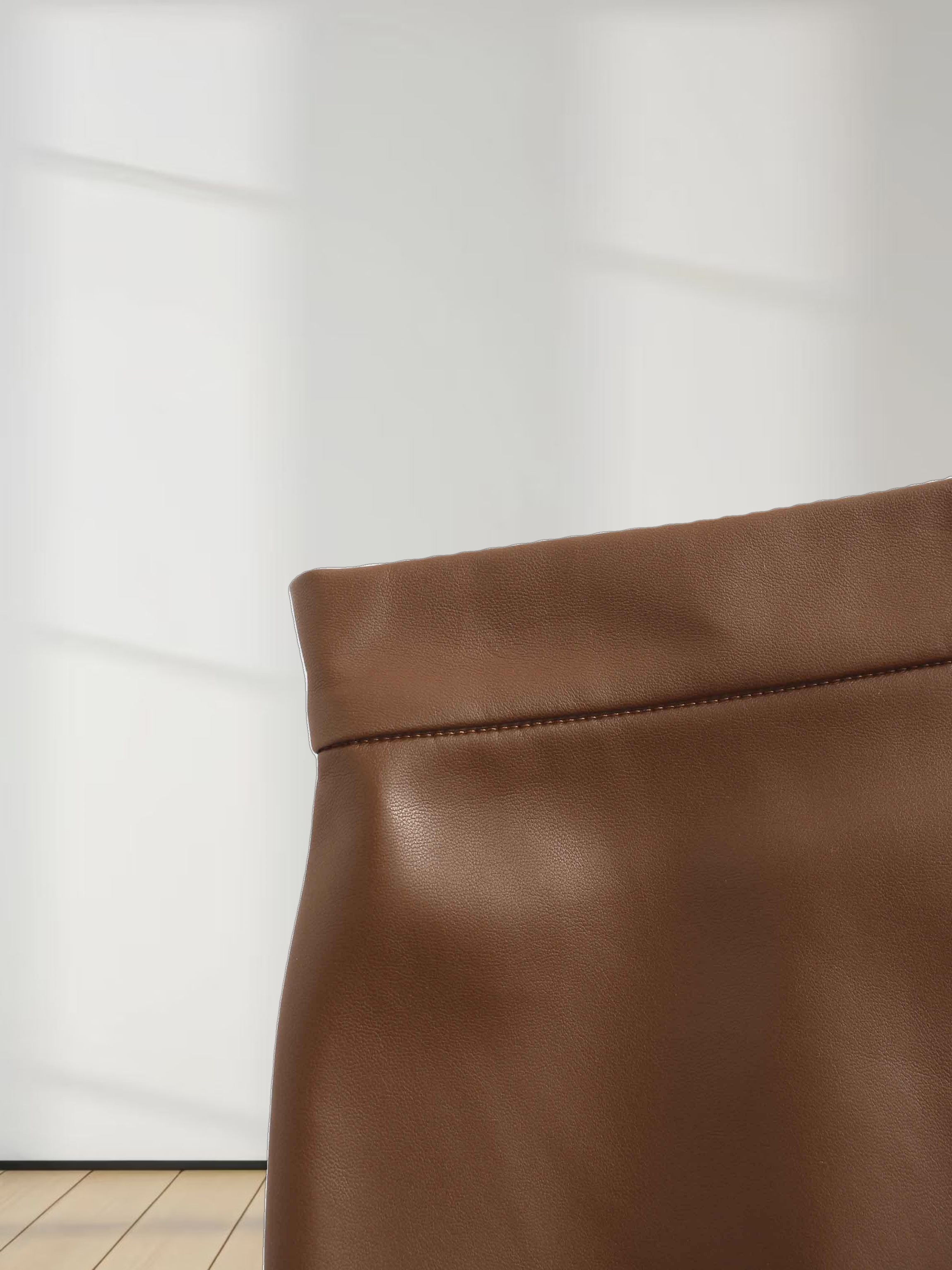 Short A-Line Seamed Faux Leather Skirt-Brown