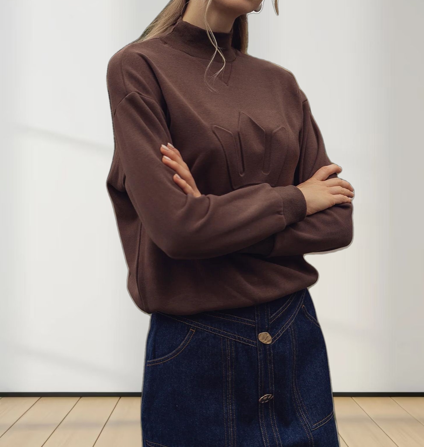 Embossed Crown Sweatshirt-Brown